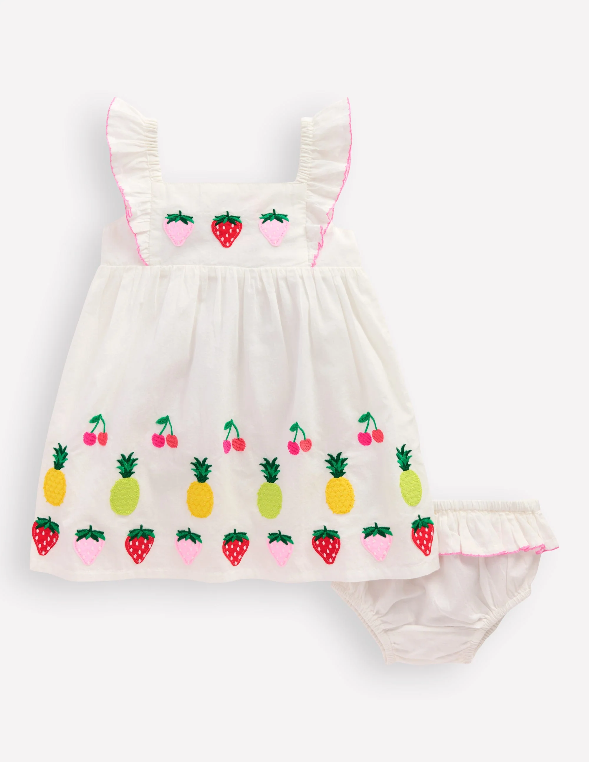 Appliqué Ruffle Dress-Soft Ivory Fruit - Image 4