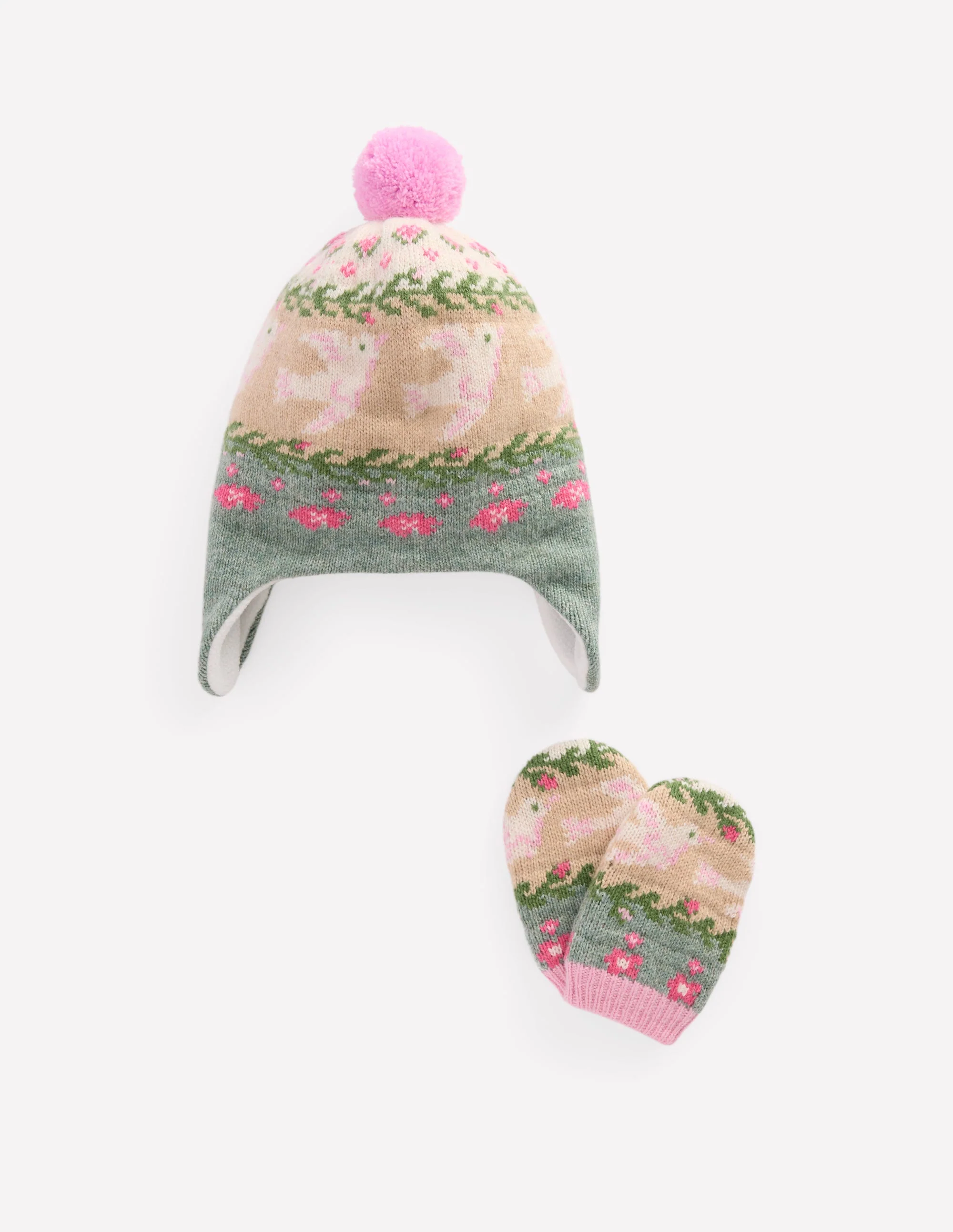 Baby Fair Isle Set (Girls)-Soft Jade Marl Birds