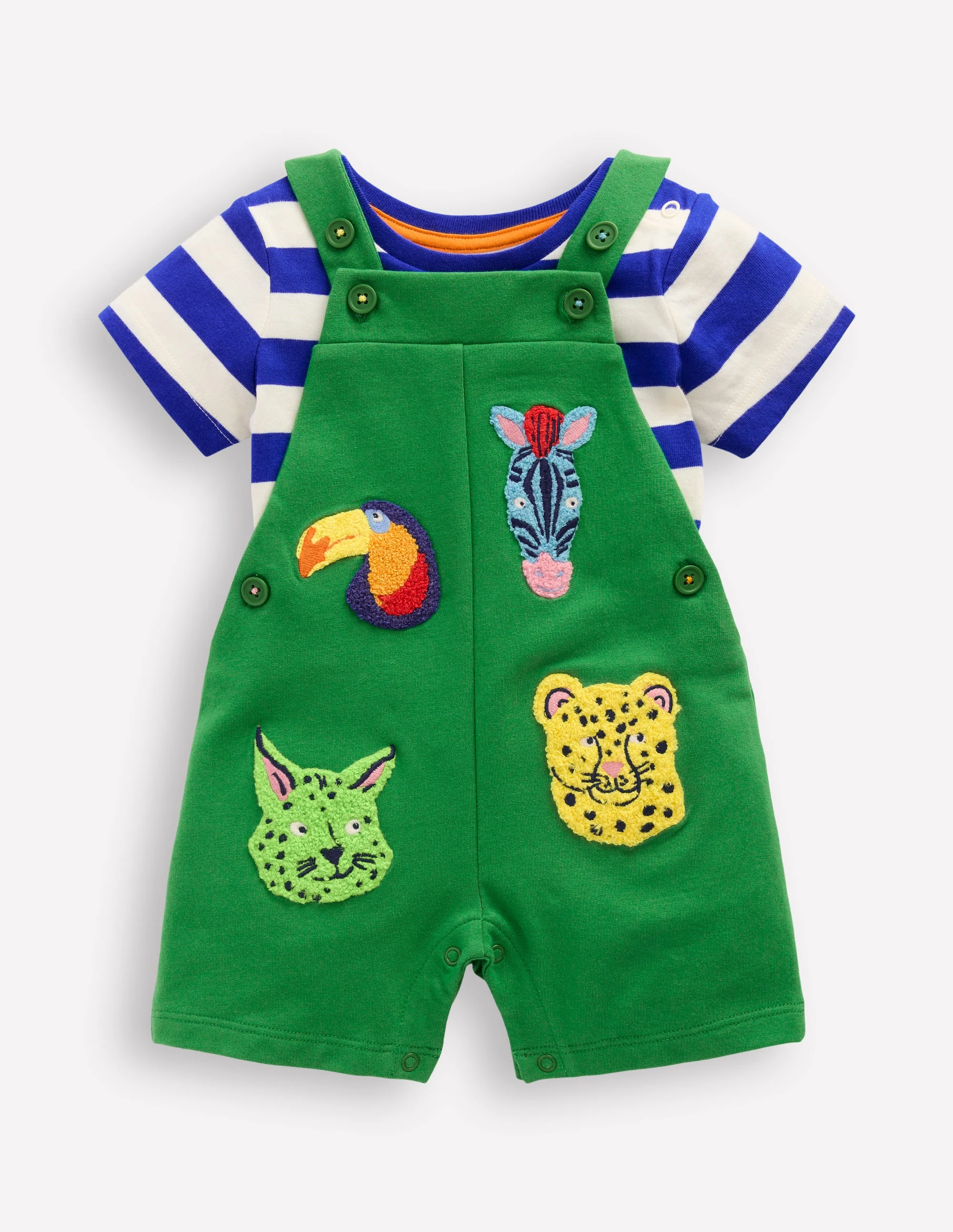 Boucle Jersey Dungaree Set-Green Jungle Animals - Image 4