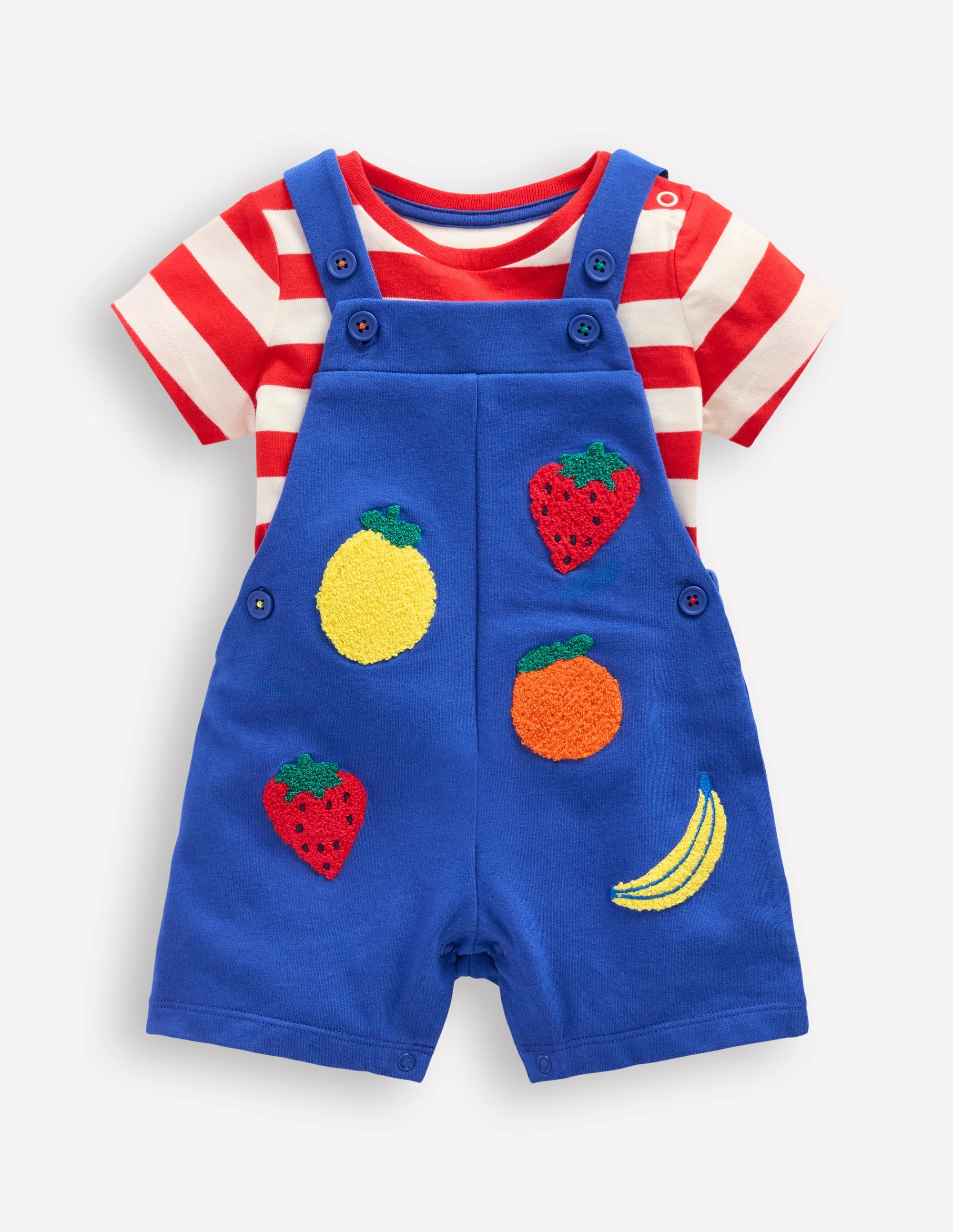Boucle Jersey Dungaree Set-Navy Fruit - Image 4