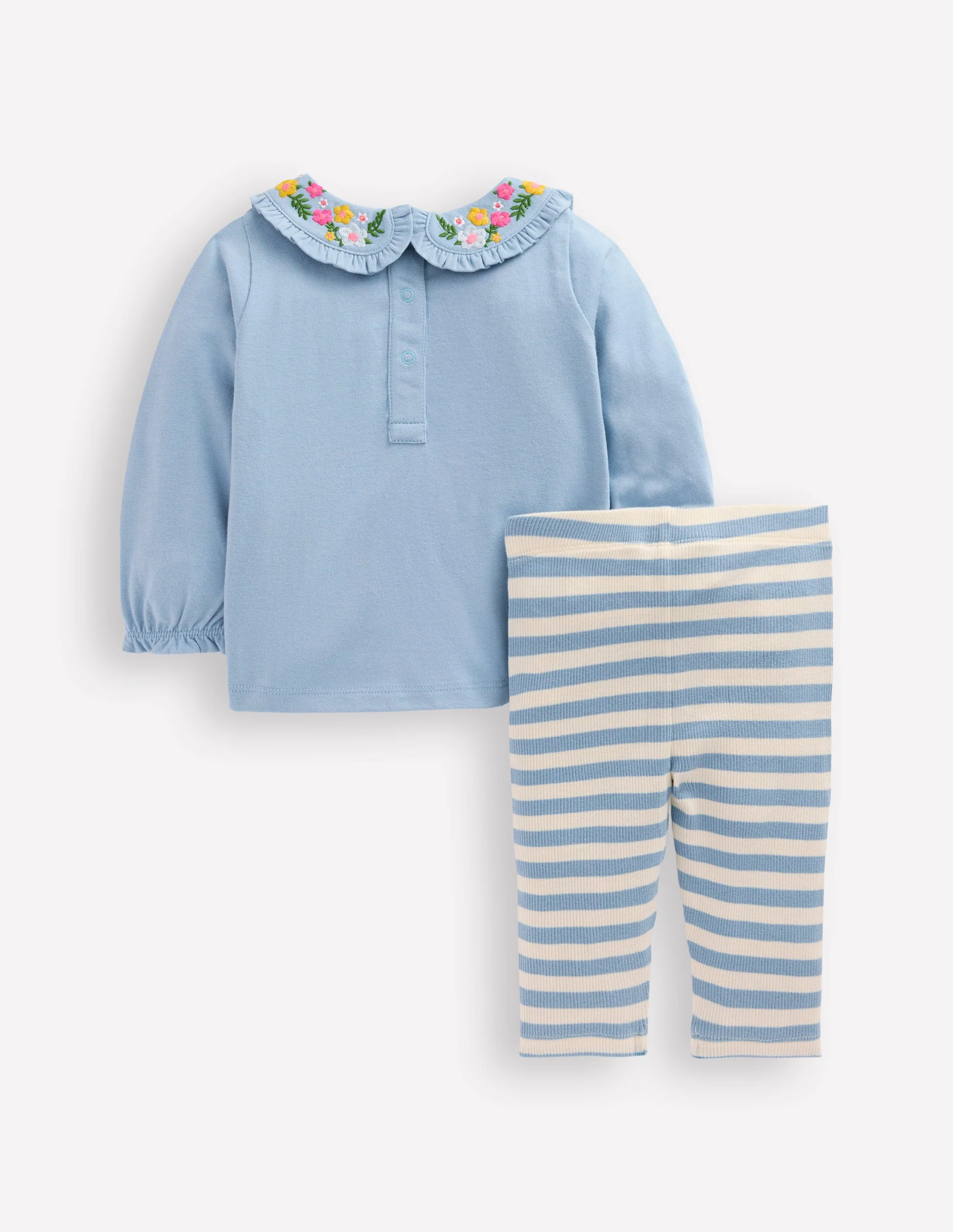 Collared Jersey Set-Blue Floral Embroidery - Image 2