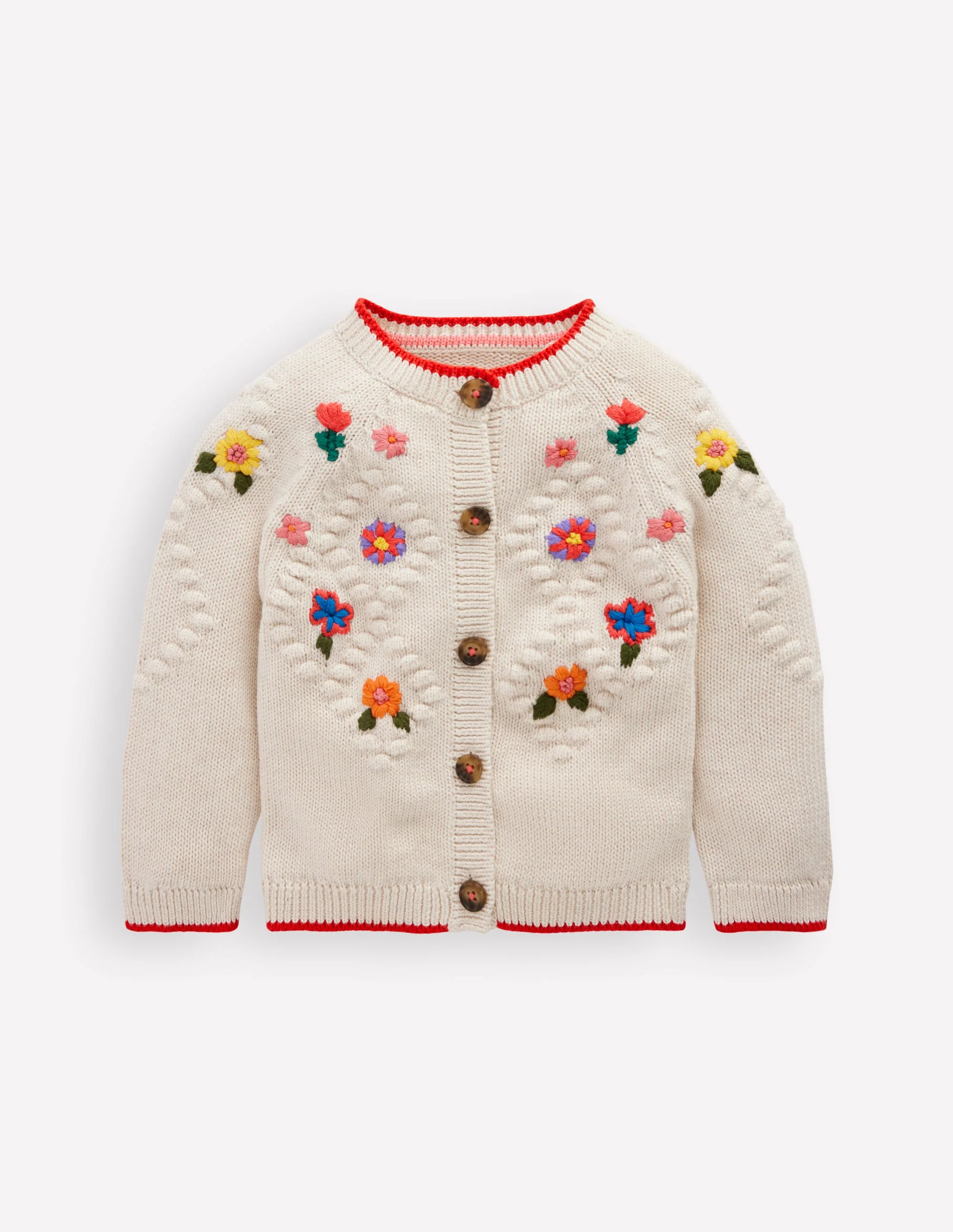 Cotton Embroidered Cardigan-Ecru Flowers