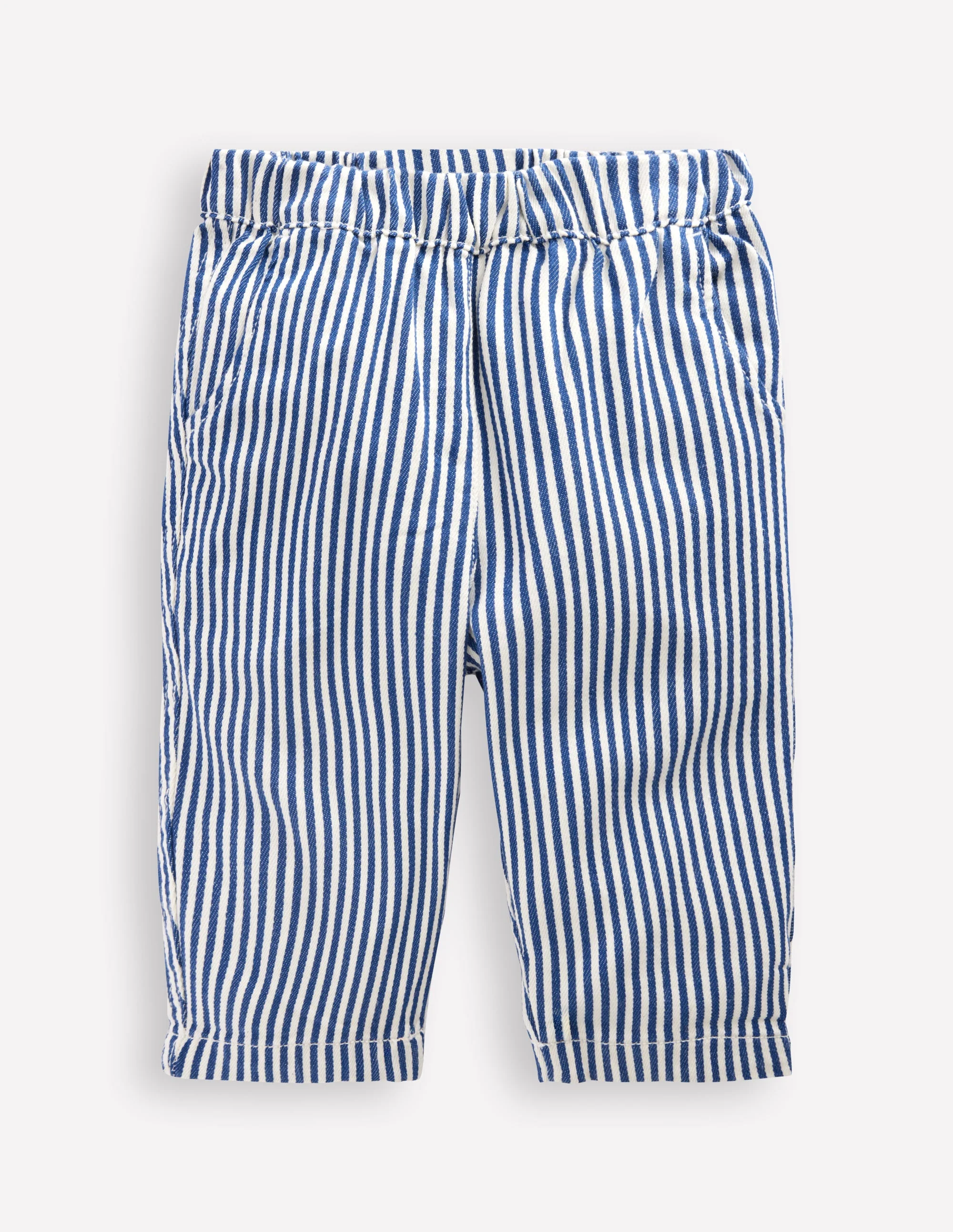 Cotton Pull-on Trousers-Blue and Ivory Stripe