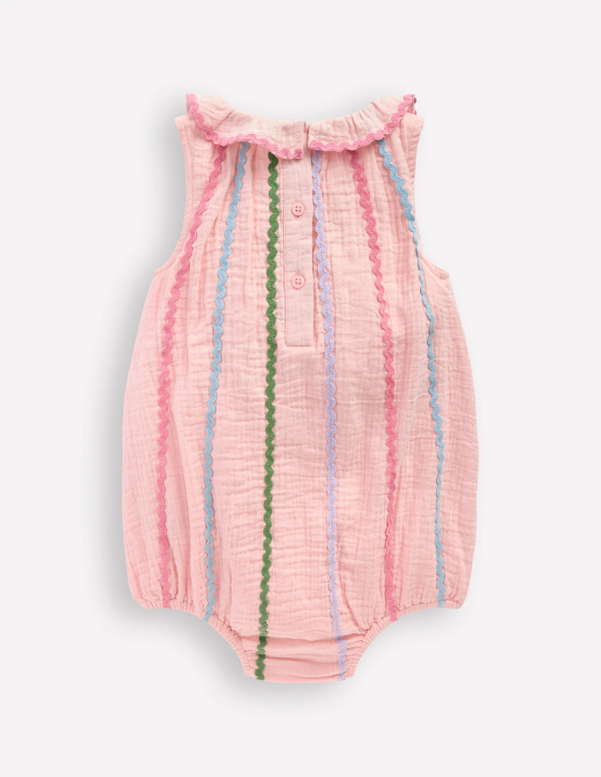 Double Cloth Bubble Romper-Chalk Pink Multi Ric Rac - Image 2