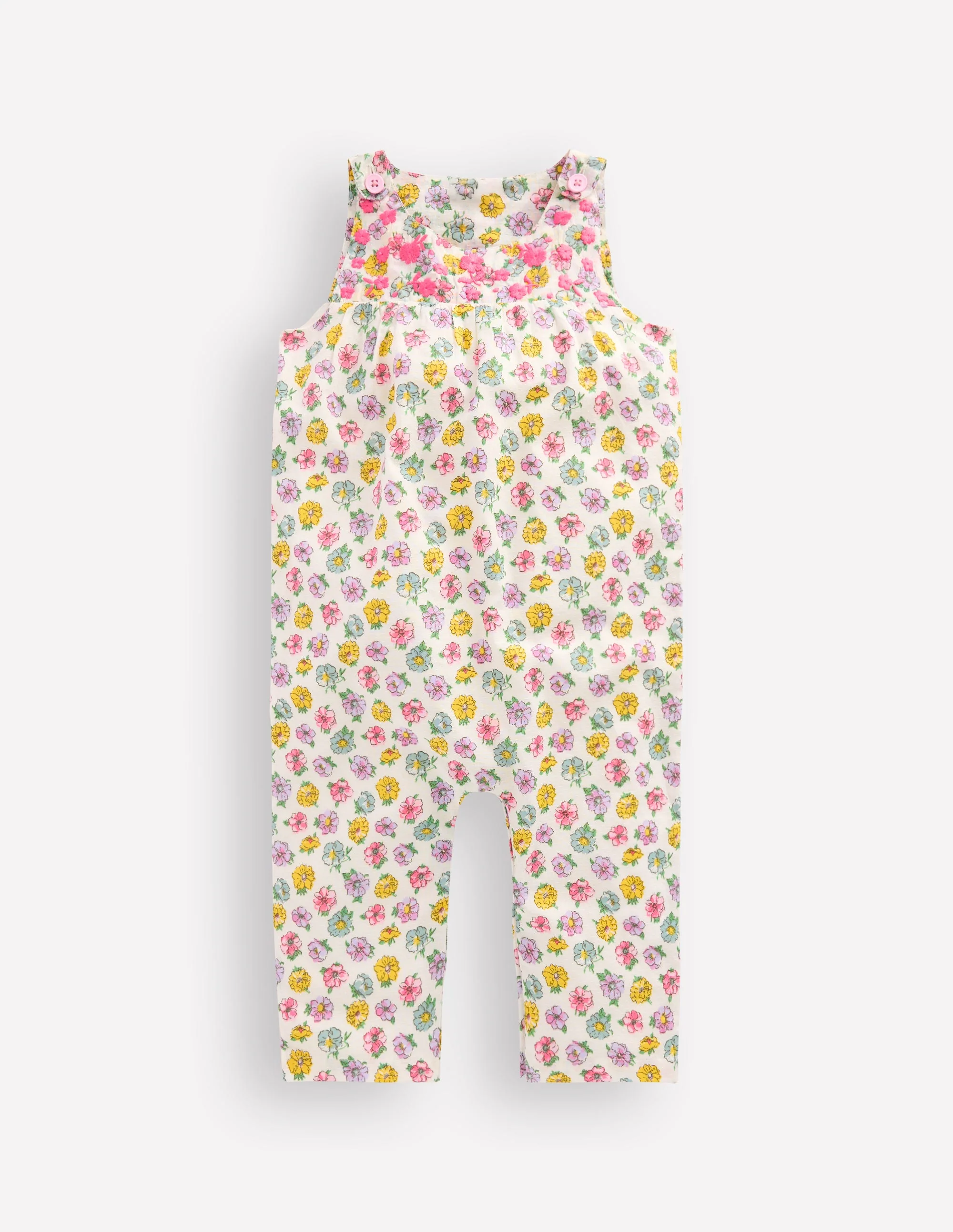 Embroidered Woven Romper-Ivory Rose Floral