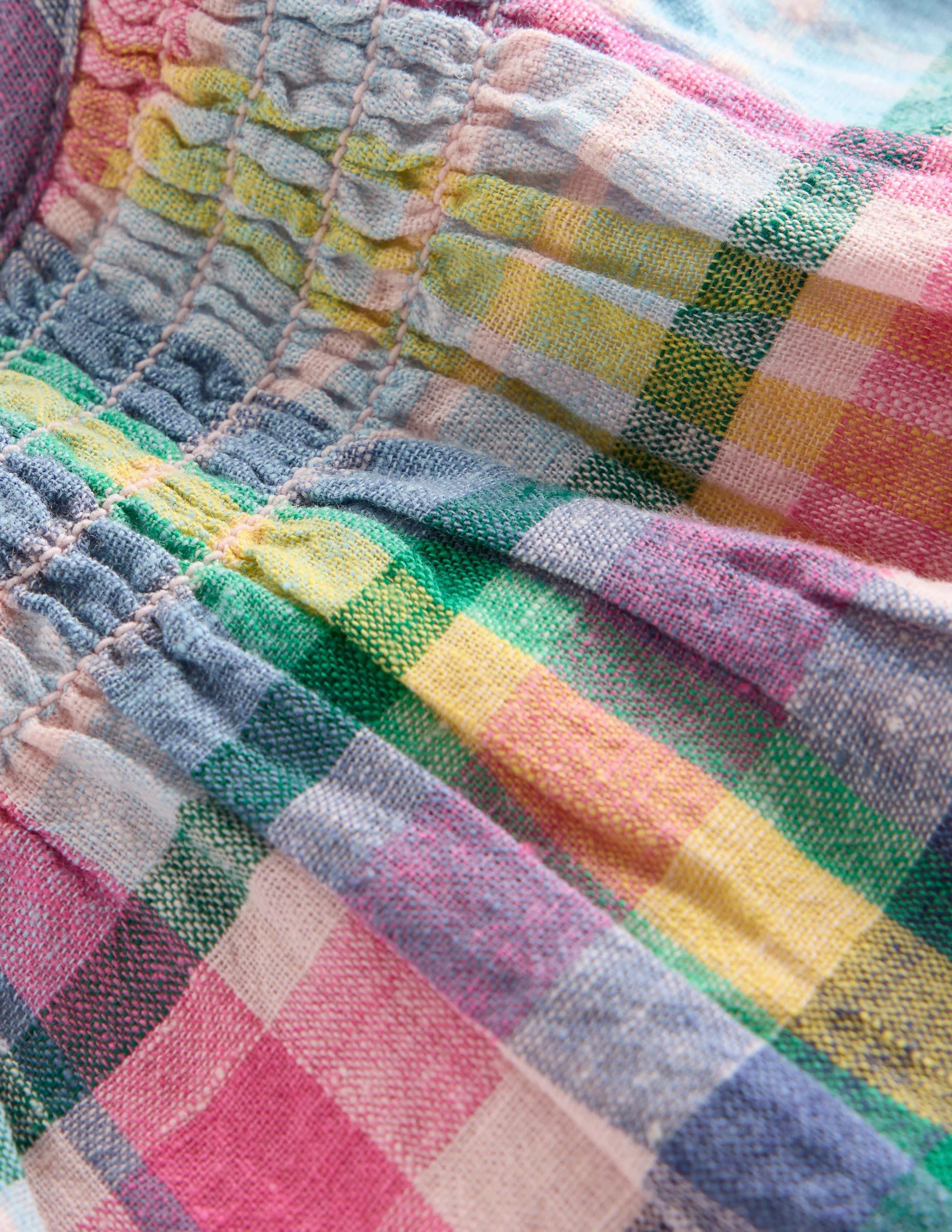 Floaty Shirred Dress-Madras Check - Image 3
