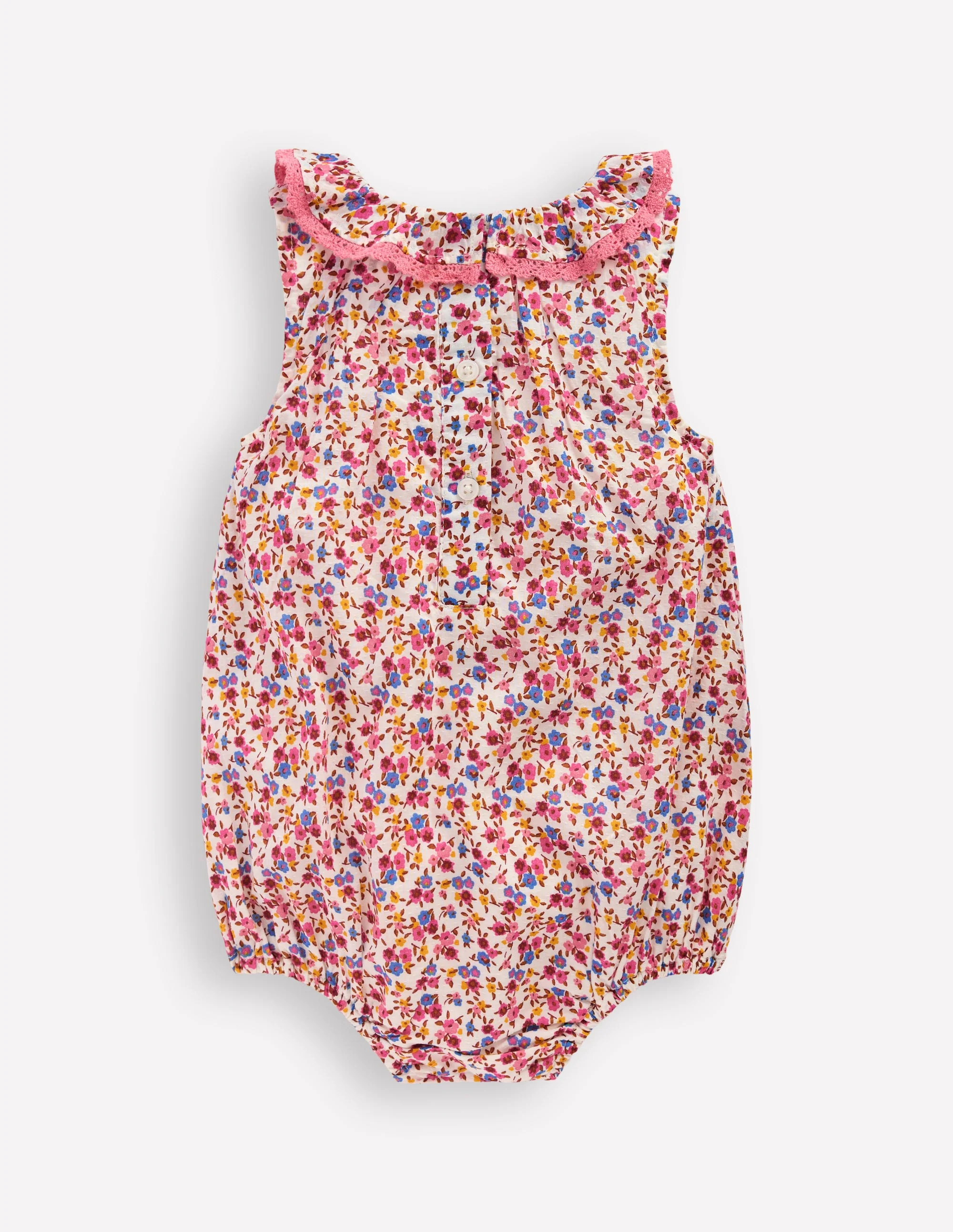 Frill Neck Bubble Romper-Pink Ditsy Floral - Image 2