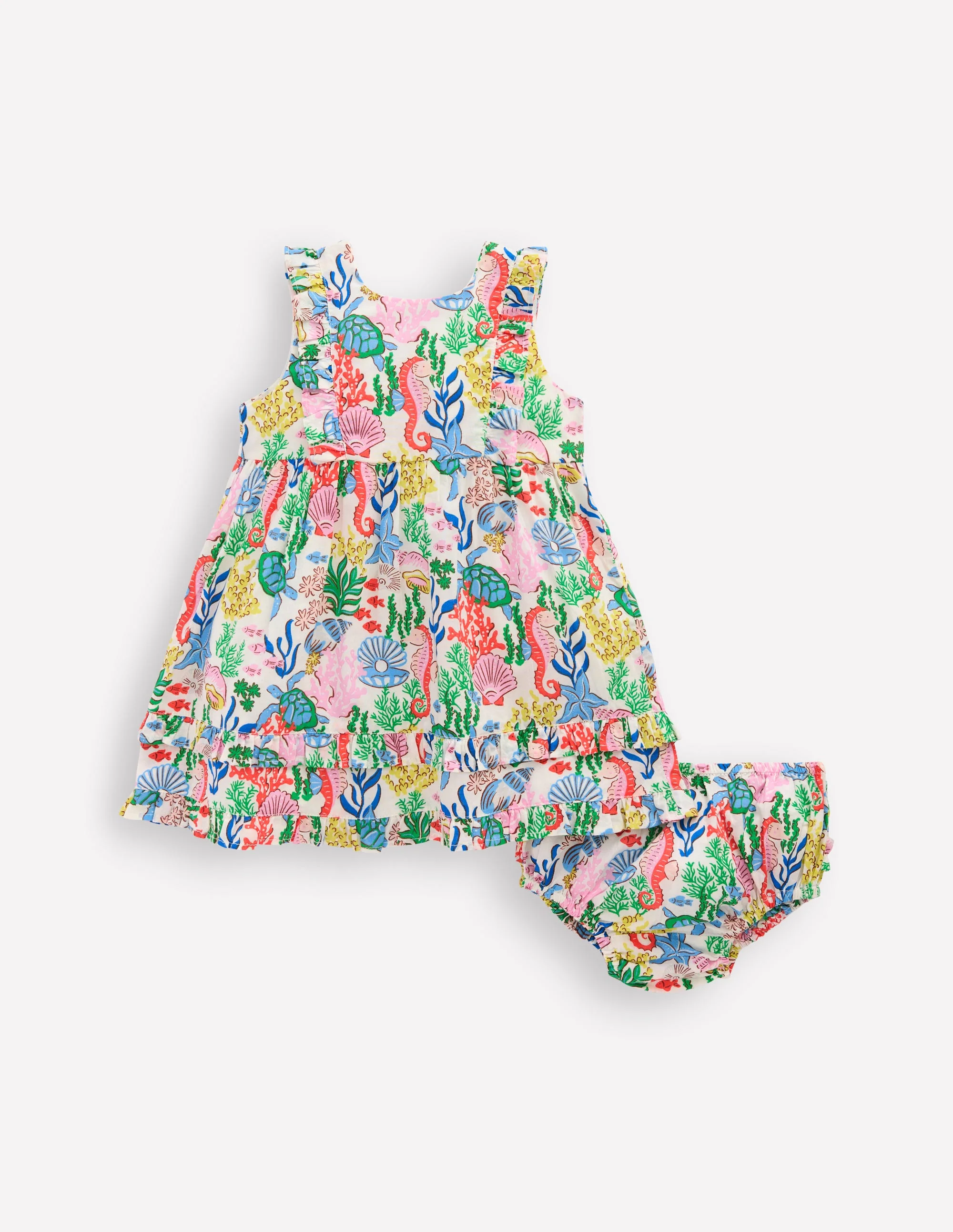 Frilly Pinny Dress-Multi Coral Cove