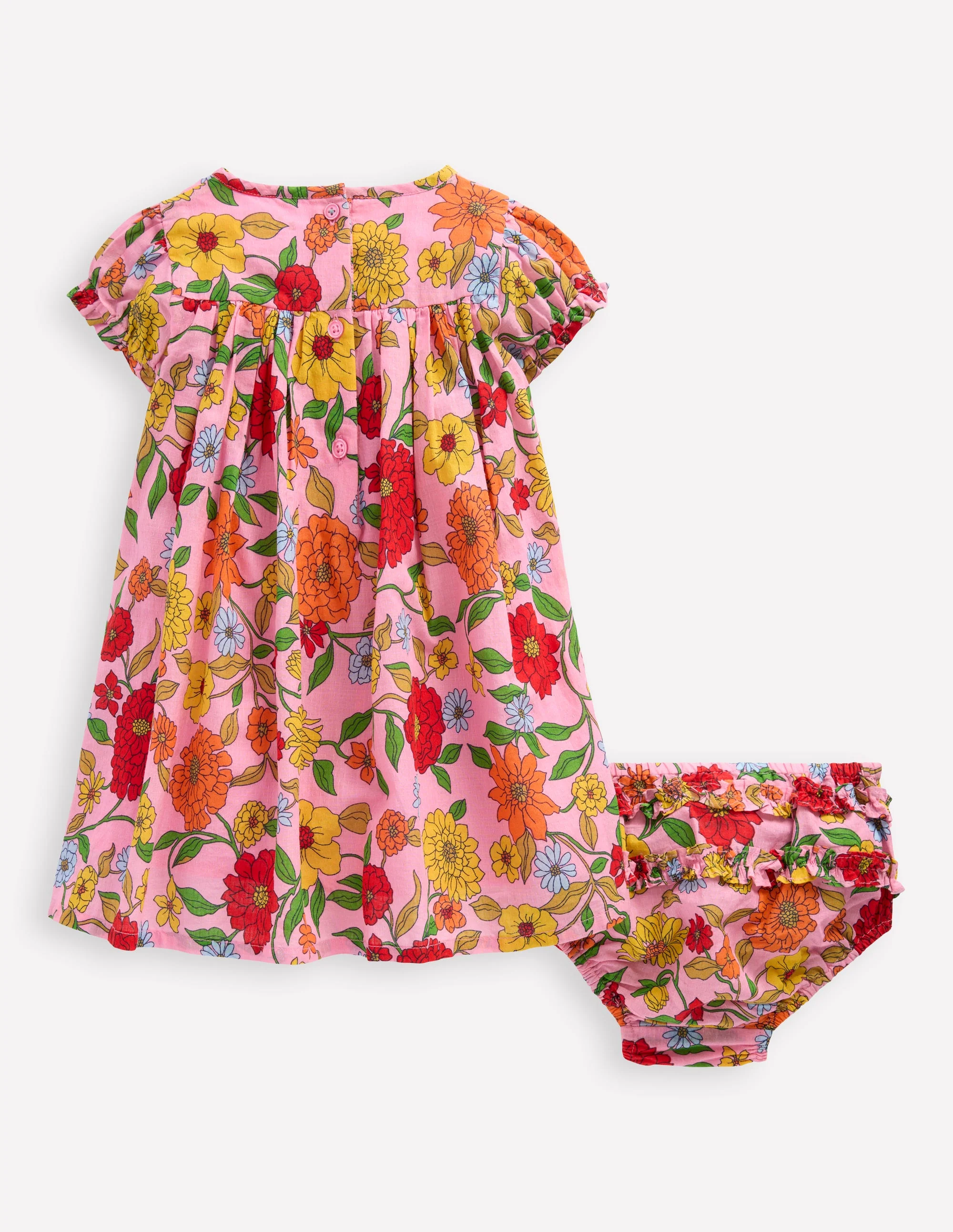 Gathered Woven Dress-Pink Lemonade Dahlia Trail - Image 2