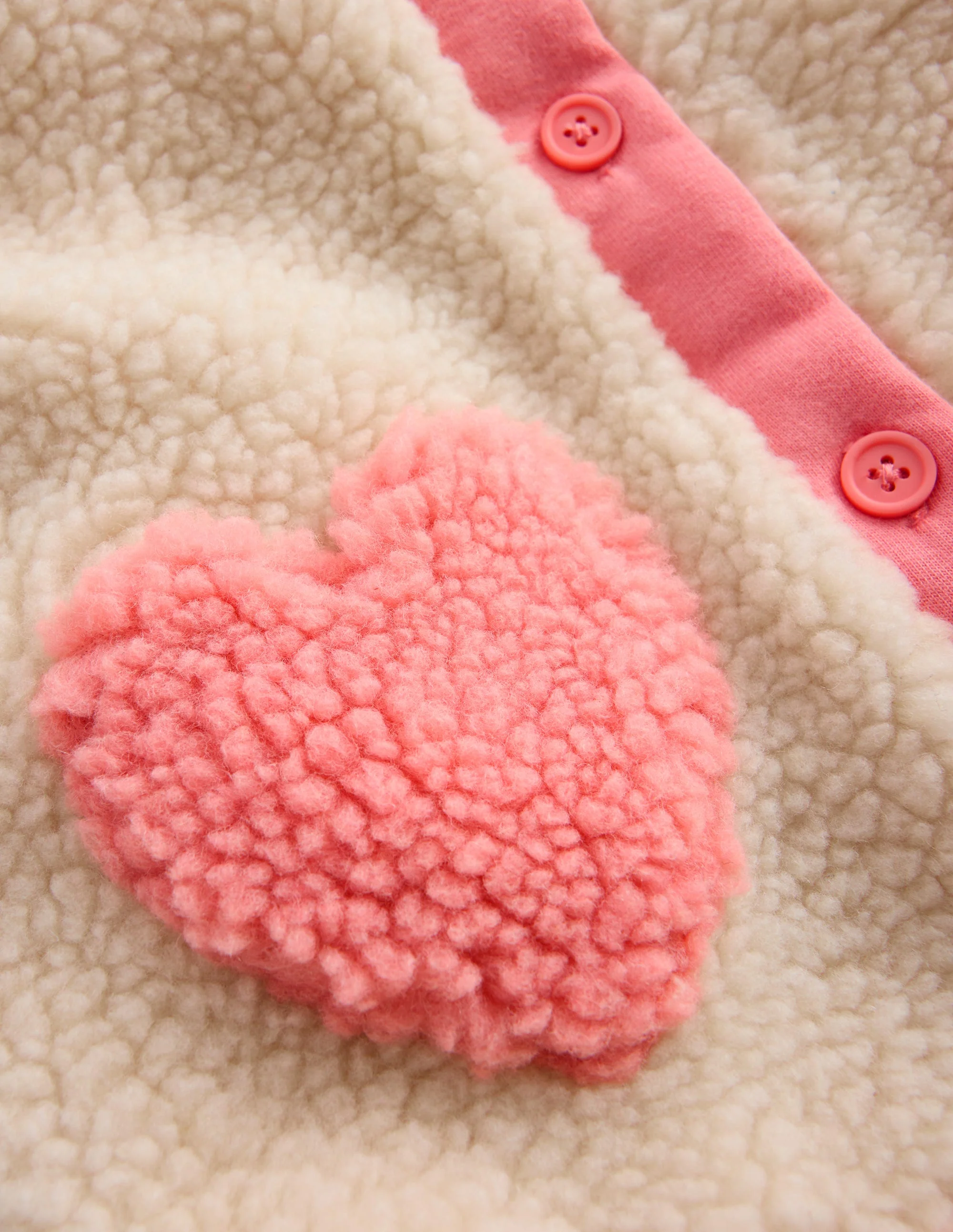 Girls Borg Collared Jacket-Neutral/Pink Heart - Image 3