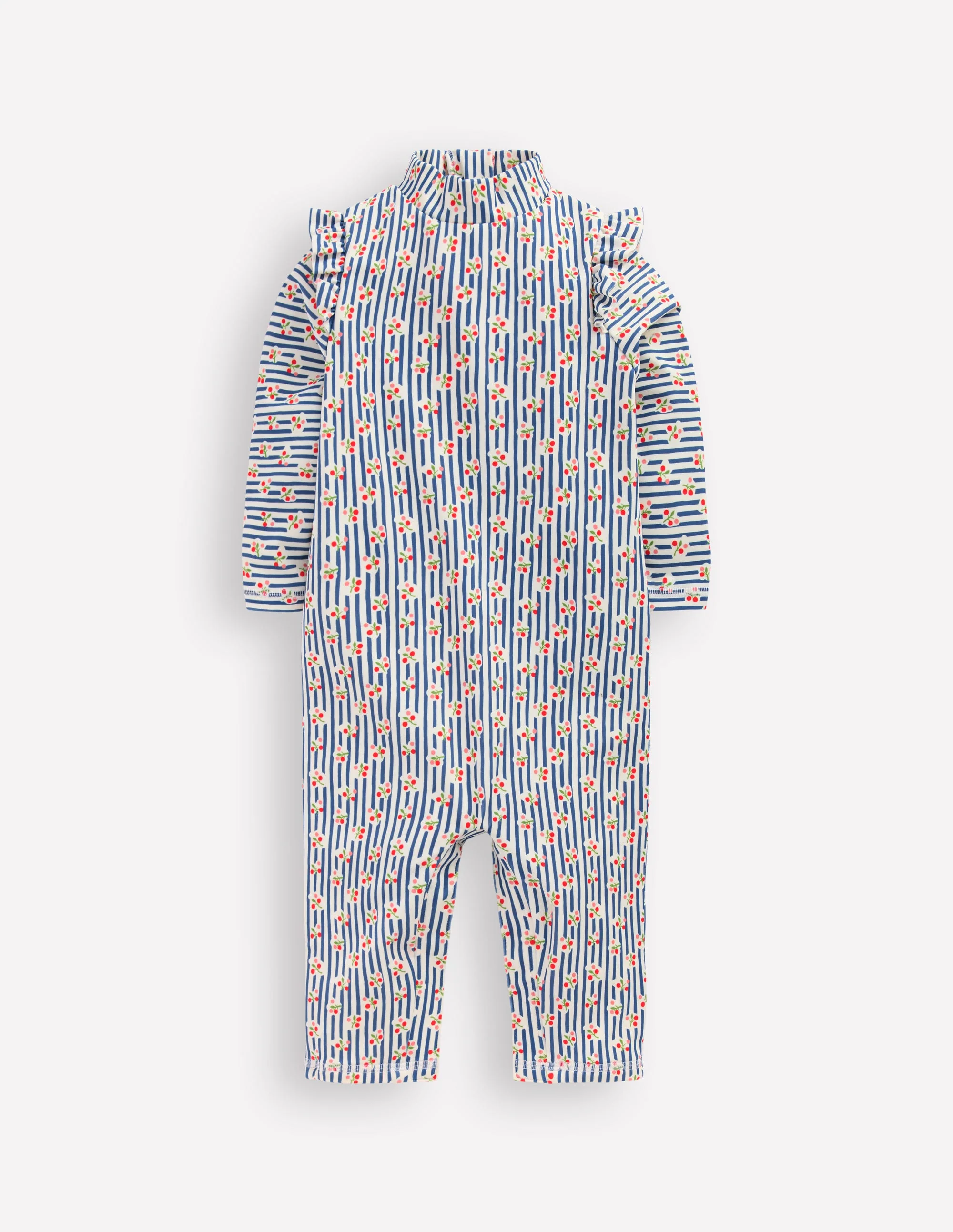Girls Sun Safe Surfsuit-Stripe Cherries