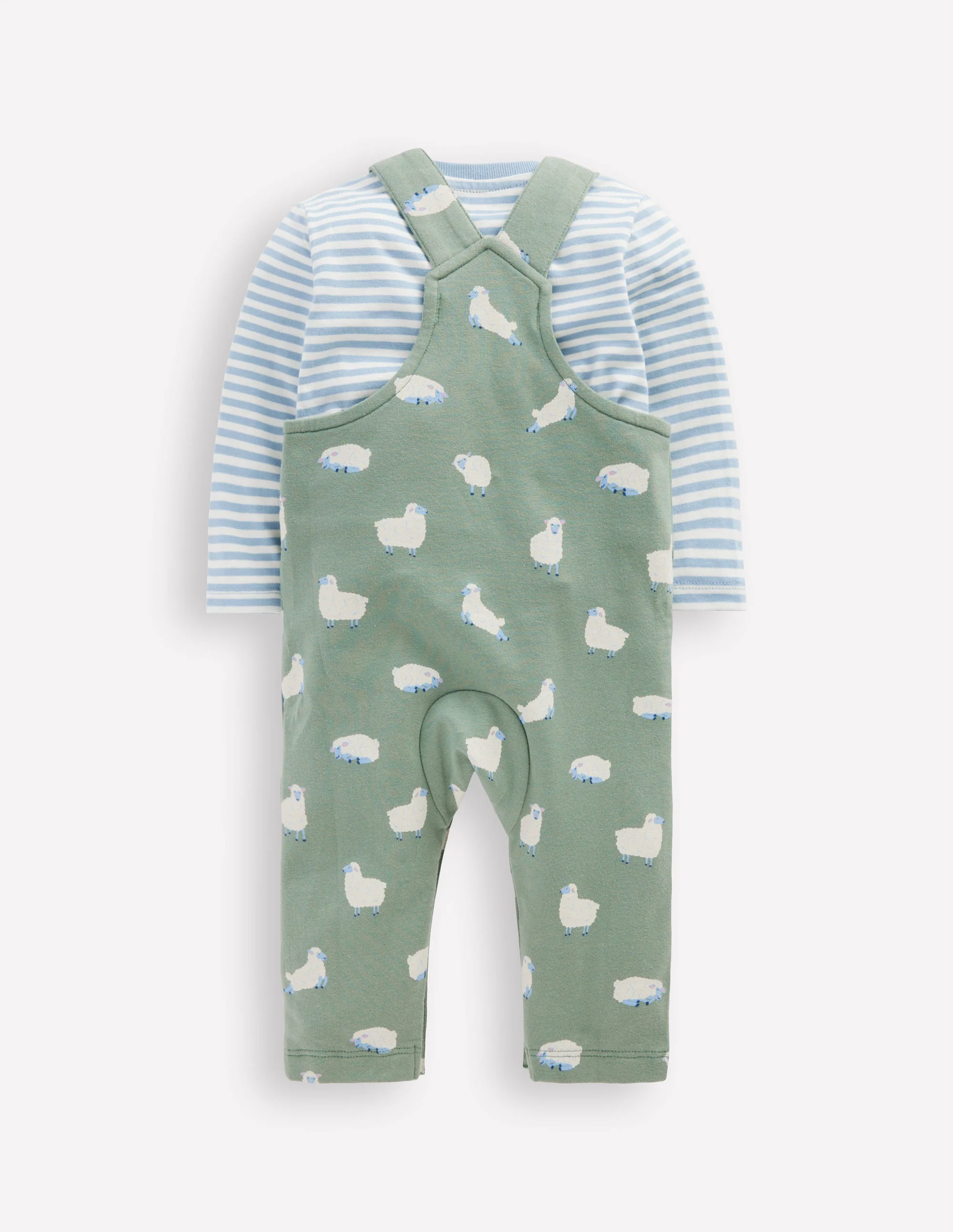 Jersey Dungaree Set-Green Sheep - Image 2