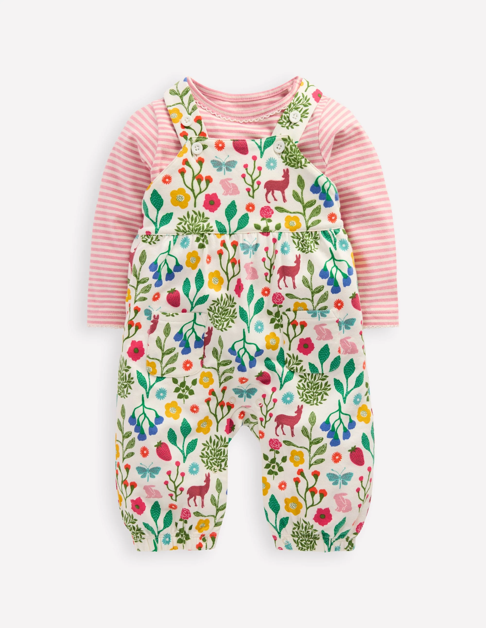 Jersey Dungaree Set-Ivory Woodland Walk