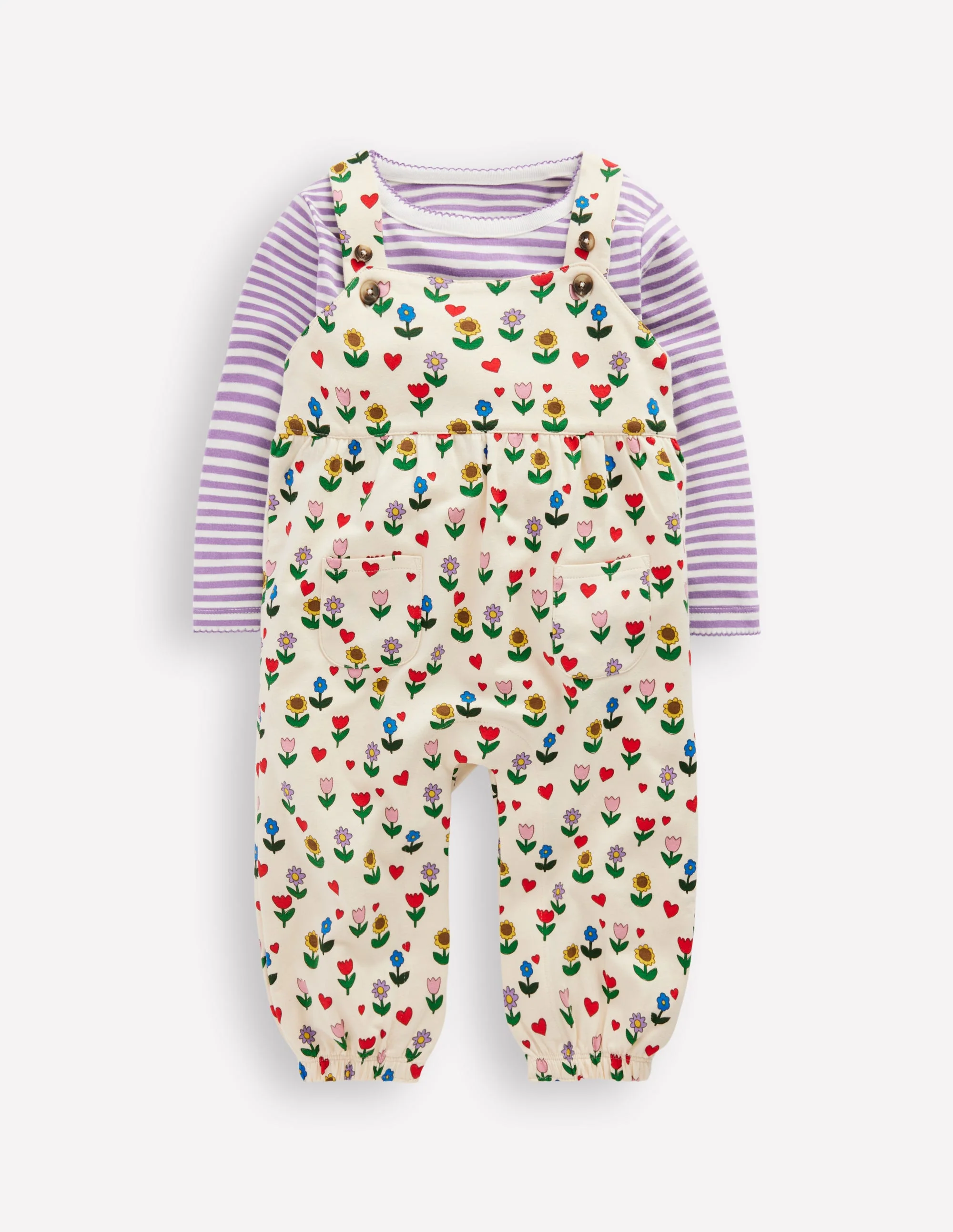 Jersey Dungaree Set-Multi Sunflower Garden