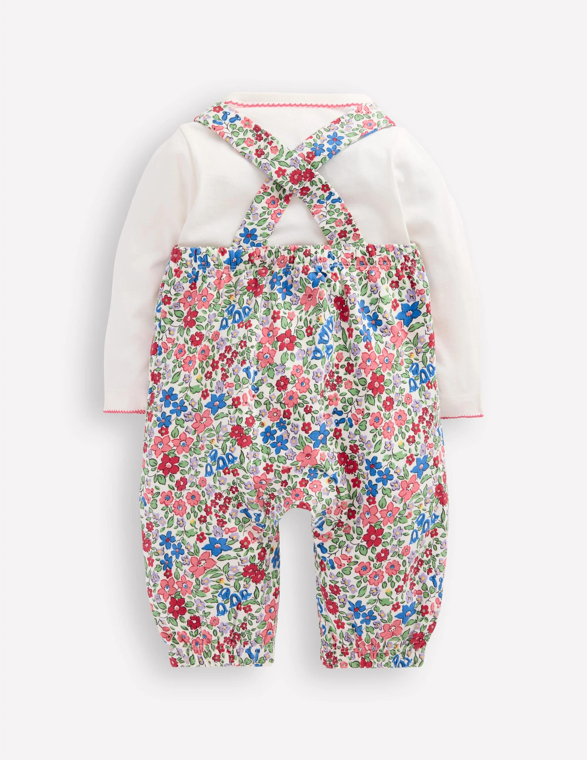 Jersey Dungaree Set-Rose Pink Flowerbed - Image 2