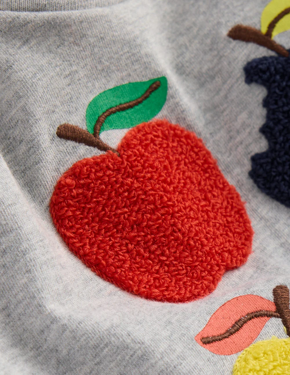 Long Sleeve Appliqué T-Shirt-Grey Marl Apples - Image 3