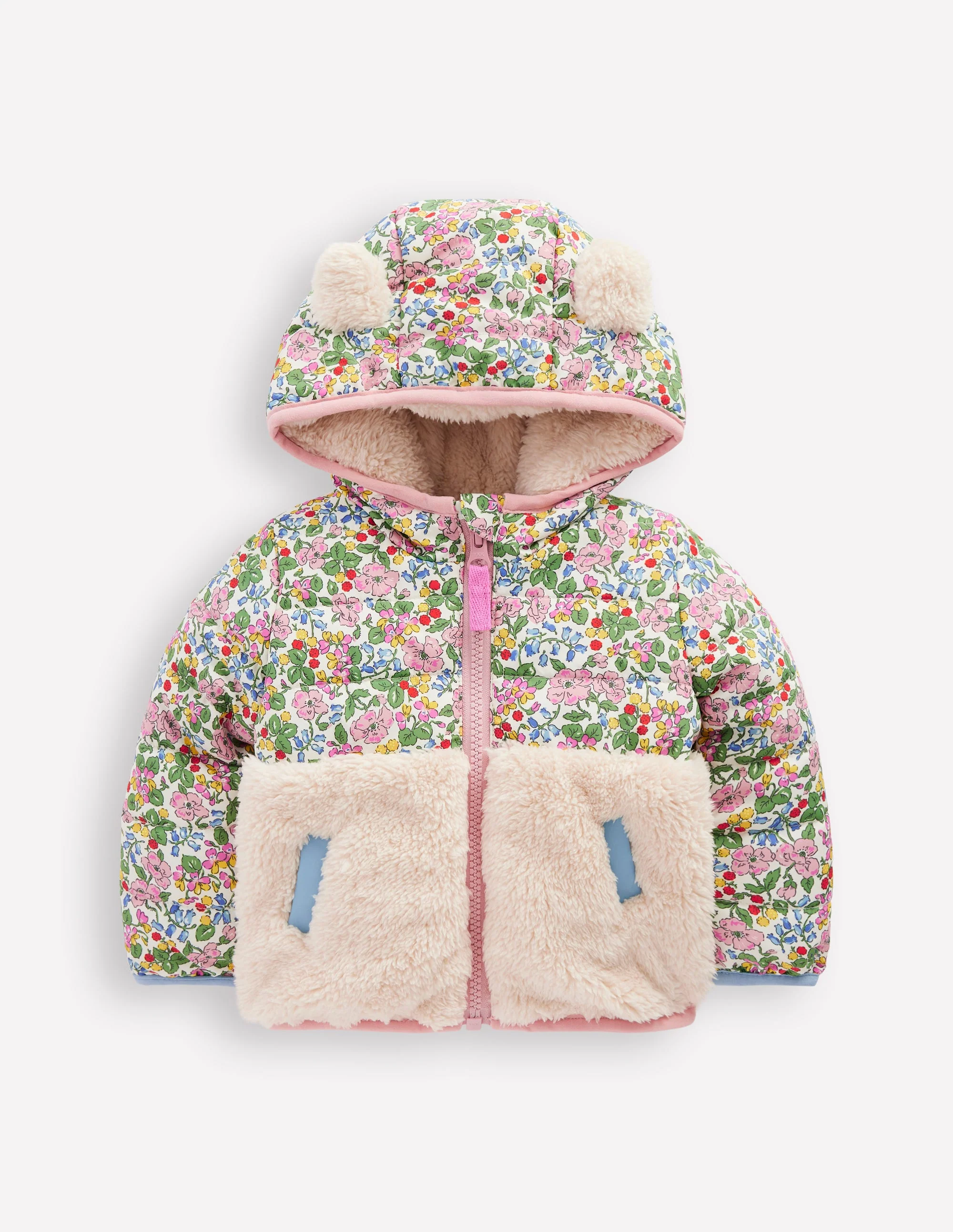 Mixed Borg Jacket-Ivory Berry Floral