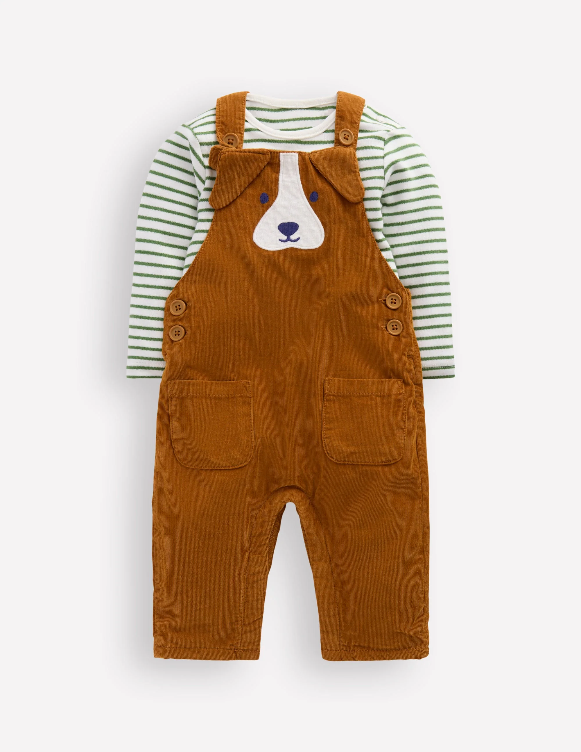 Novelty Cord Dungarees Set-Brown Dog