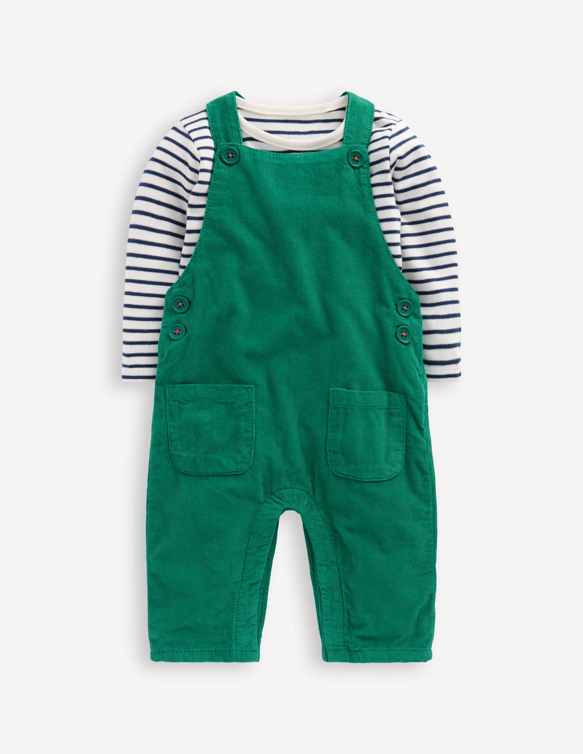 Novelty Cord Dungarees Set-Jewel Green