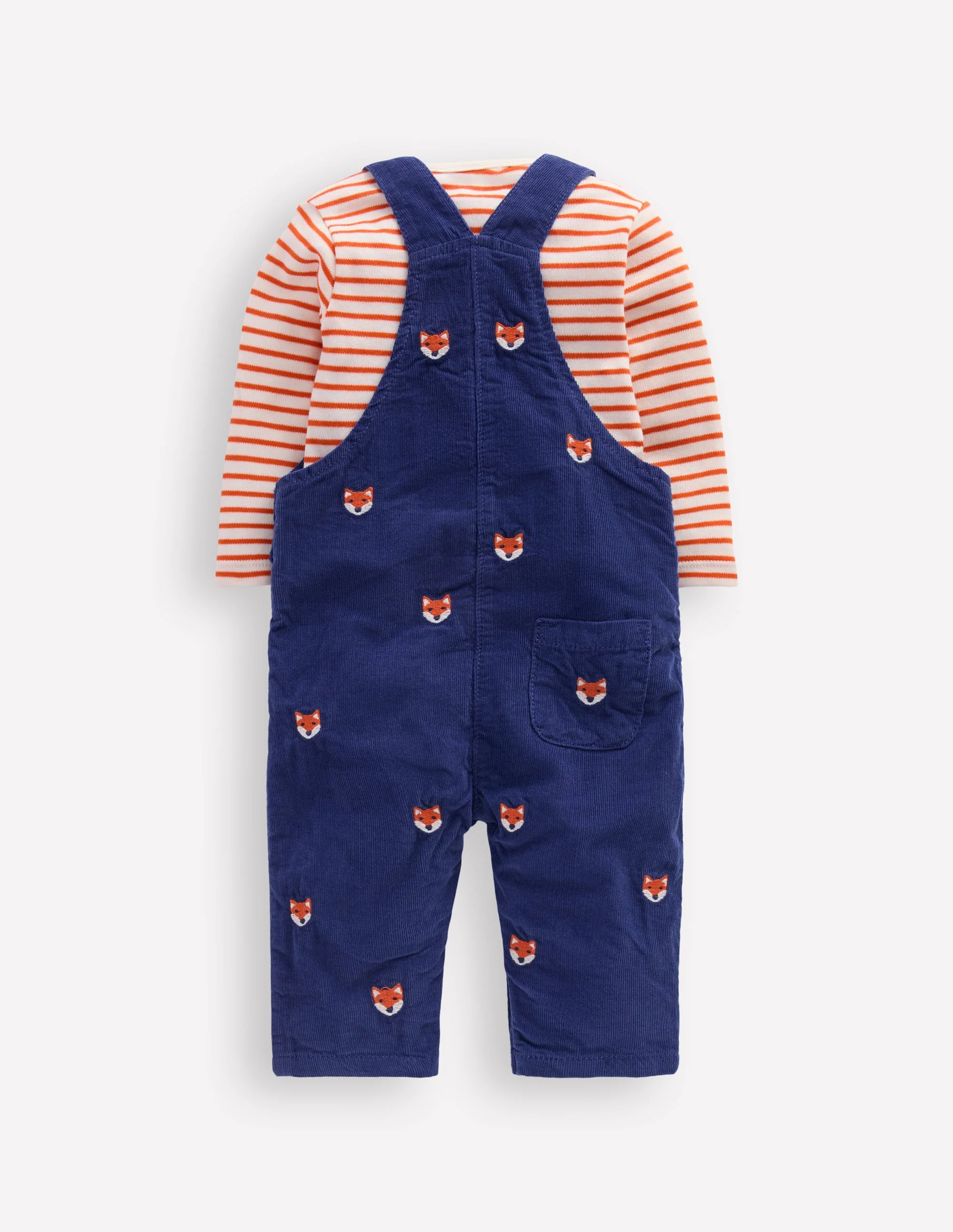 Novelty Cord Dungarees Set-Navy Fox Embroidery - Image 2