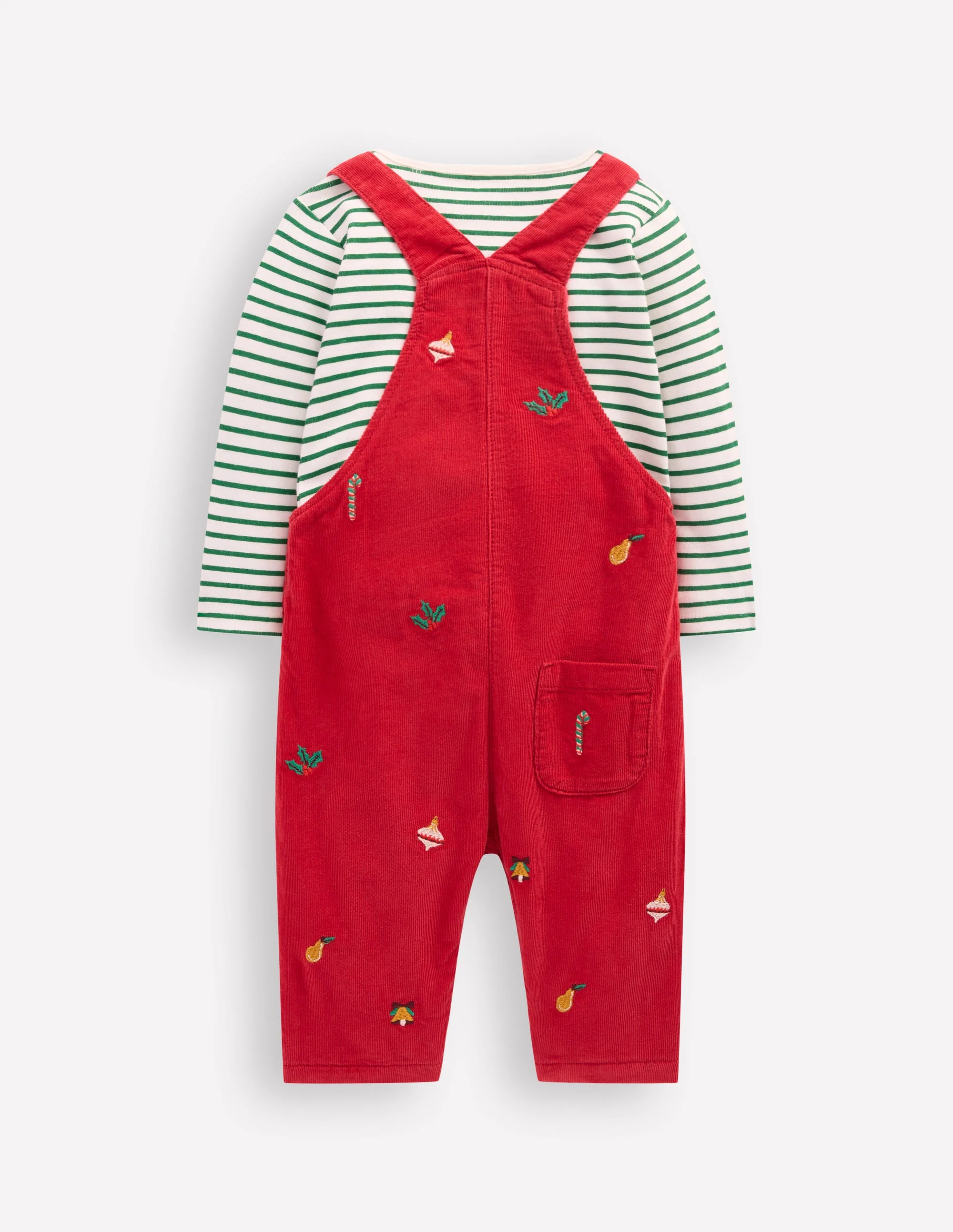 Novelty Cord Dungarees Set-Red Christmas Embroidery - Image 2
