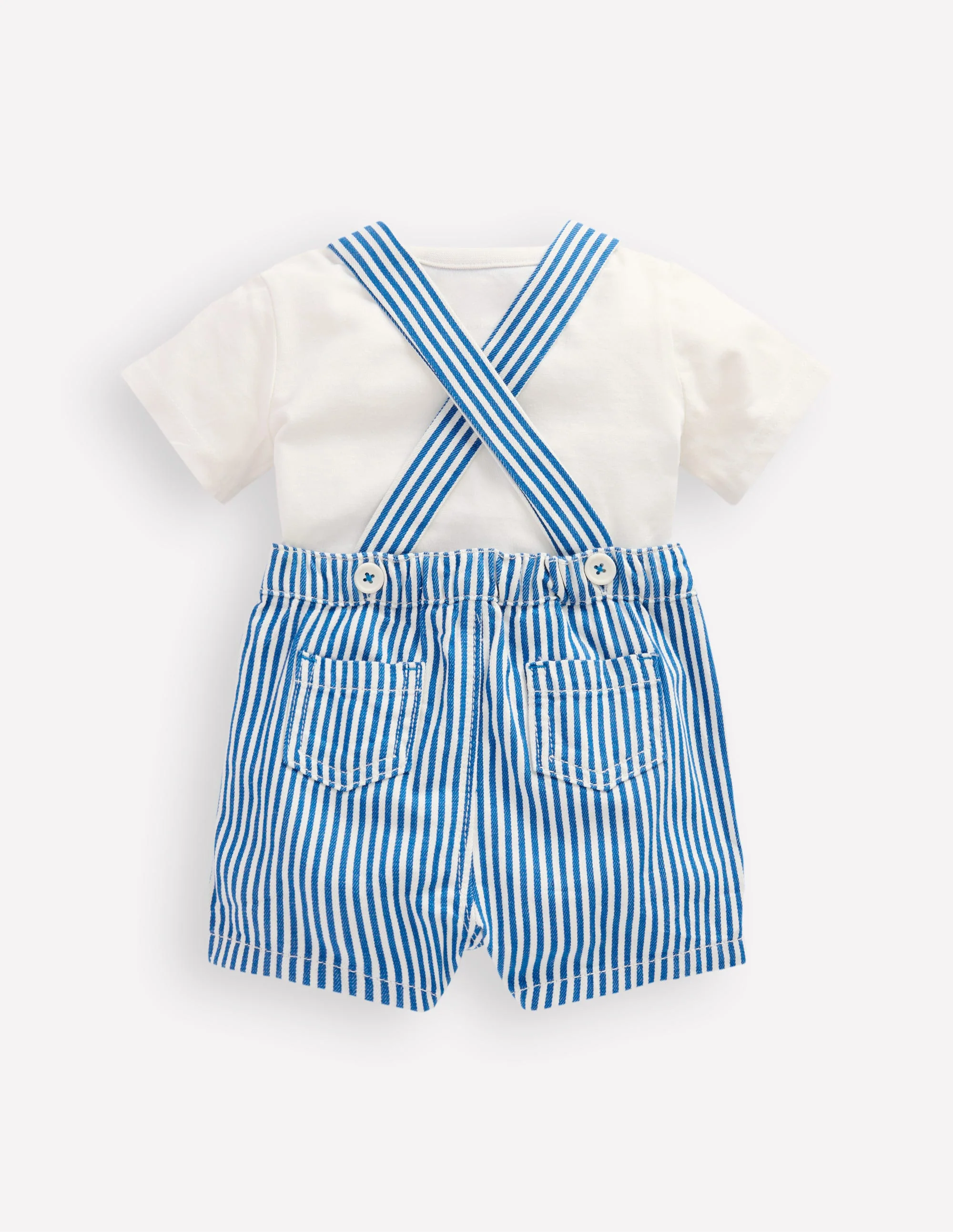 Novelty Woven Dungarees Set-Blue Stripe Crab - Image 2