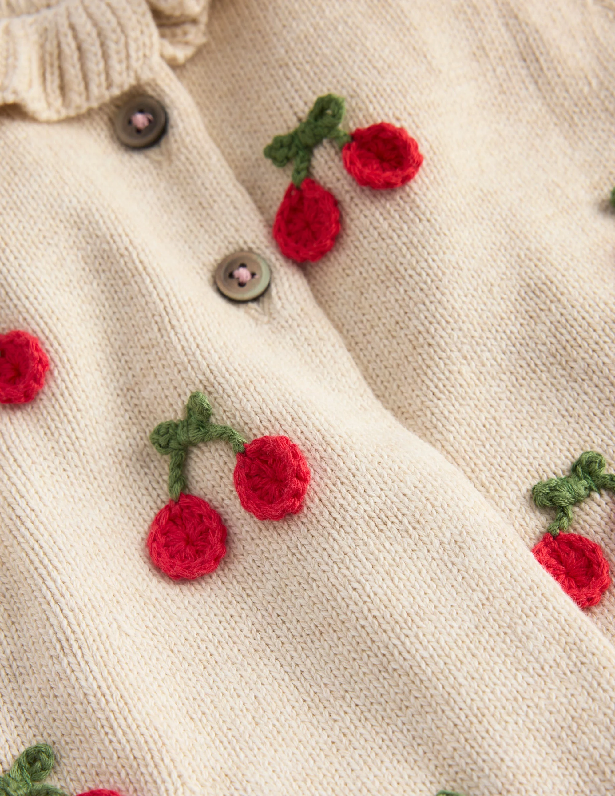 Pretty Frill Cardigan-Oatmeal Marl Cherries - Image 3