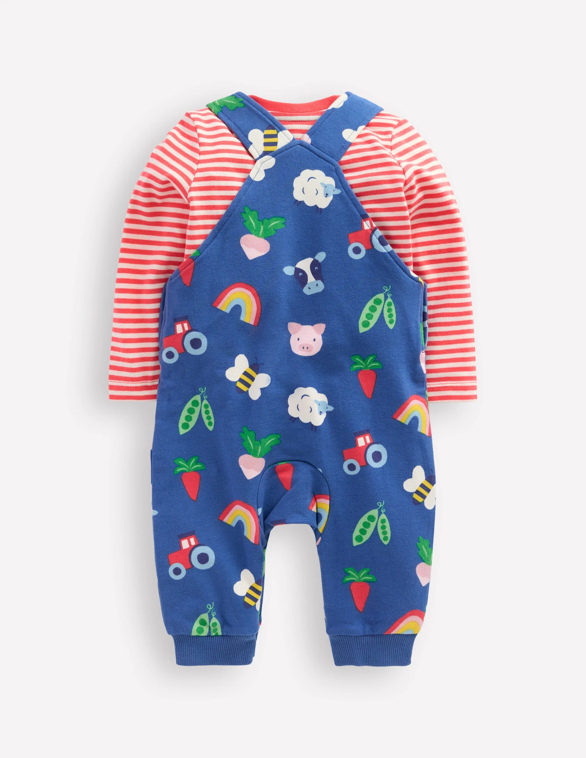 Printed Jersey Dungaree Set-Delft Rainbow Farm - Image 2