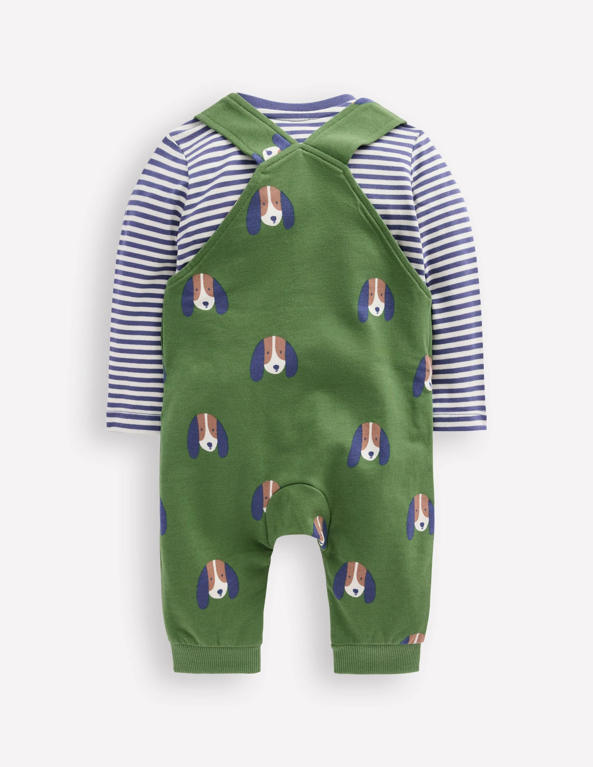 Printed Jersey Dungaree Set-Green Dogs - Image 2