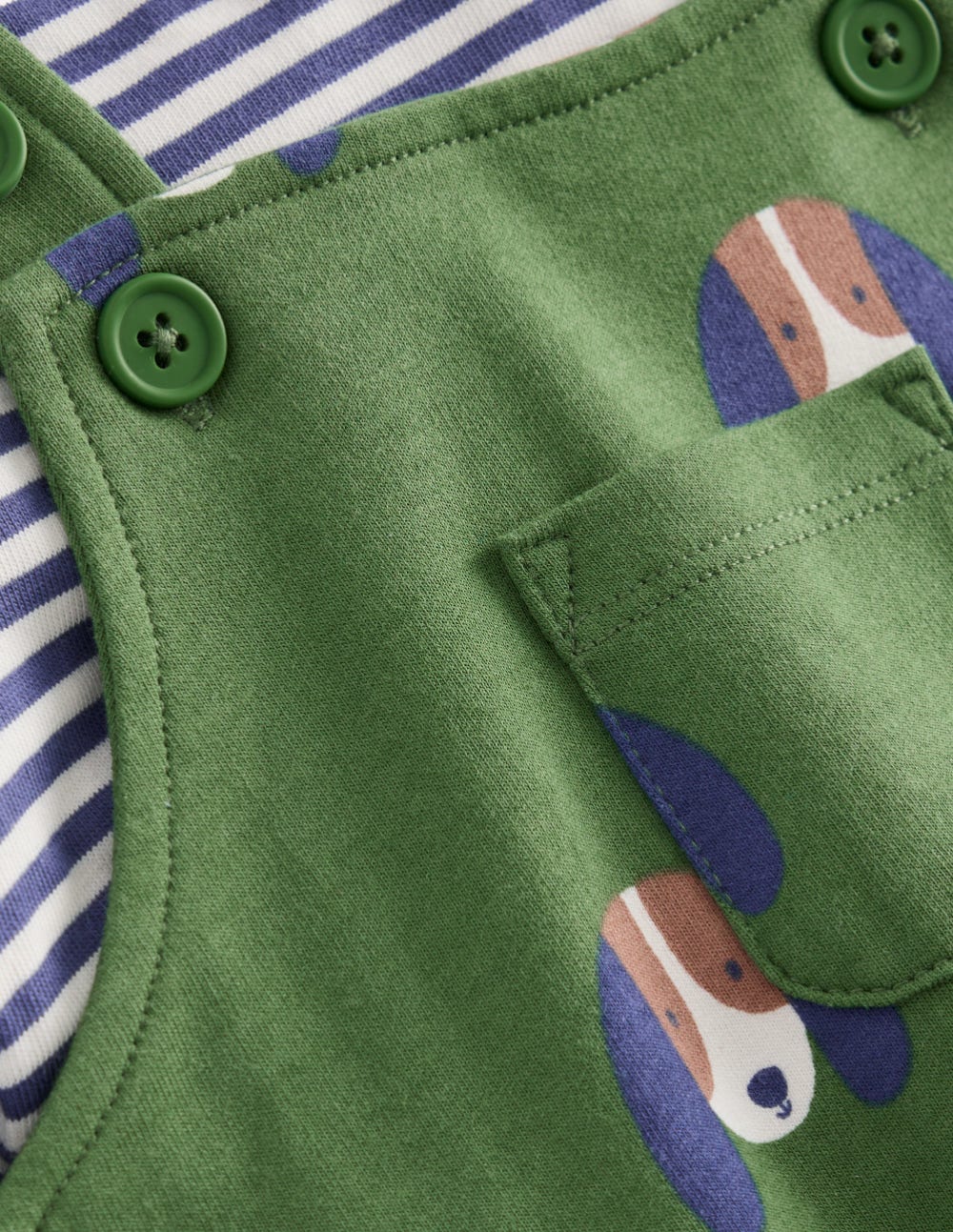 Printed Jersey Dungaree Set-Green Dogs - Image 3