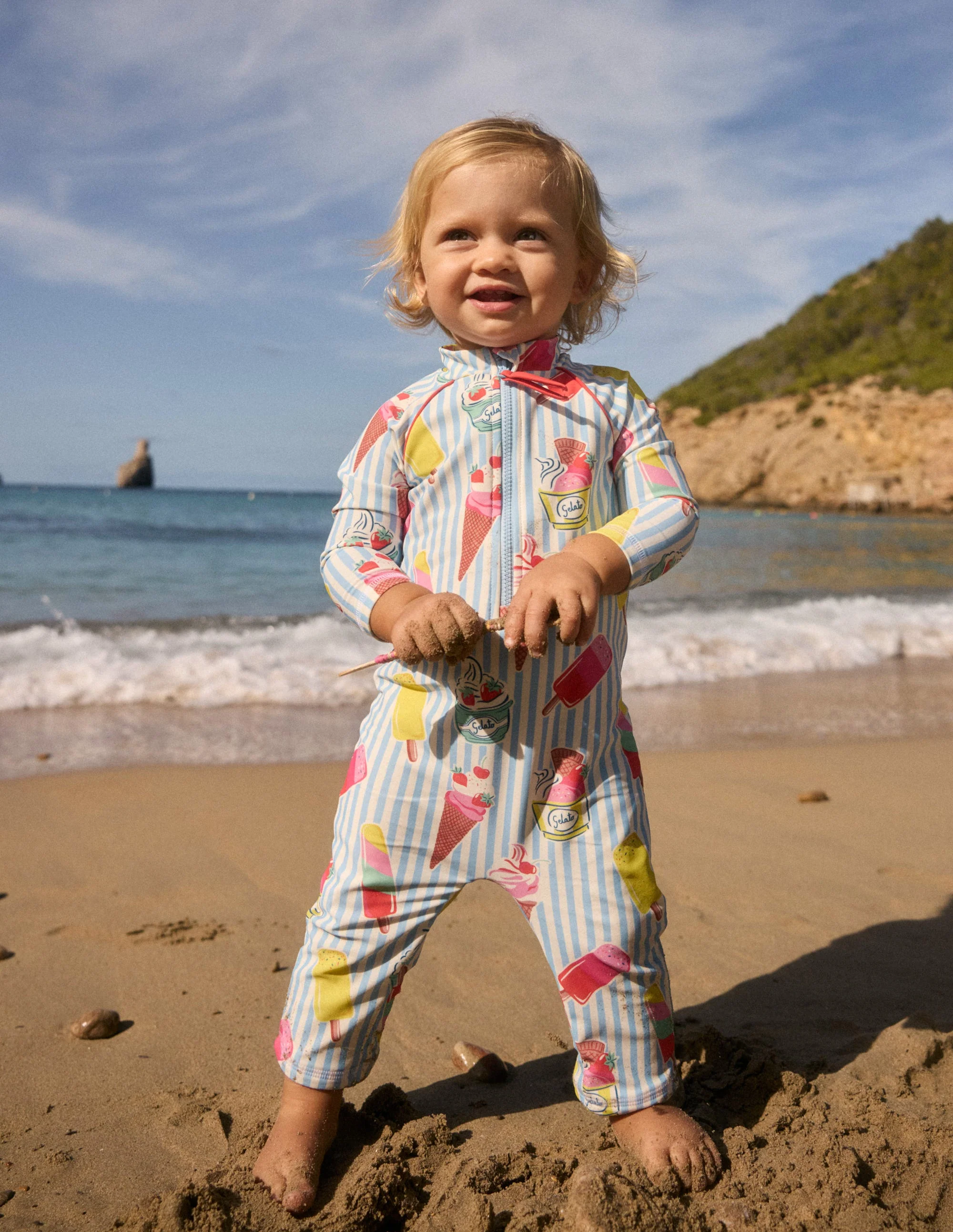 Printed Sun Safe Surfsuit-Vintage Blue Ice Cream Stripe - Image 4