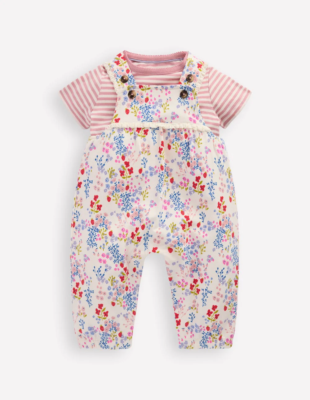 Short Sleeve Jersey Dungarees-Ivory Ditsy Meadow