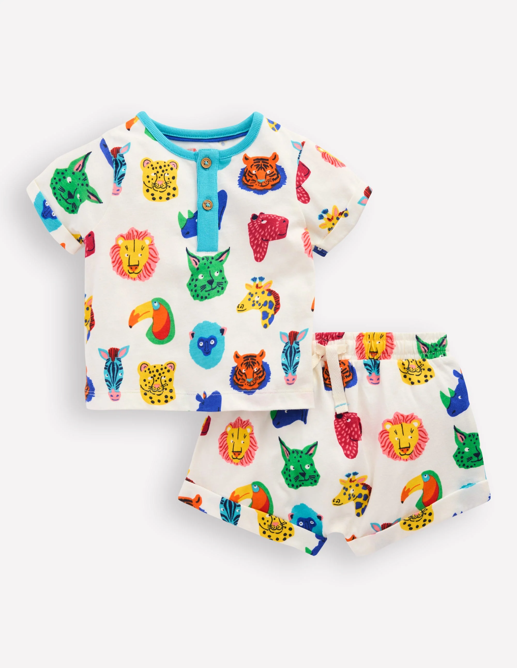 Short Sleeve Printed Play Set-Multi Jungle Faces - Image 4
