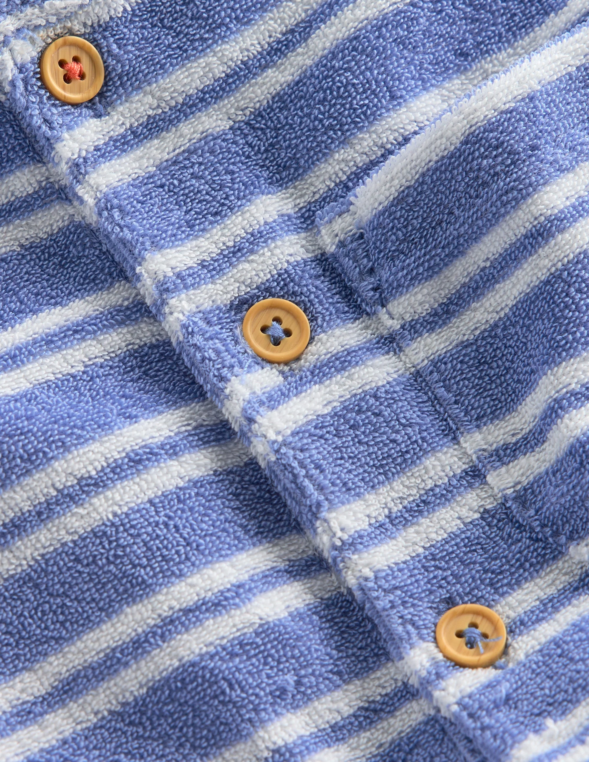 Short Sleeve Towelling Romper-Blue Stripe - Image 3