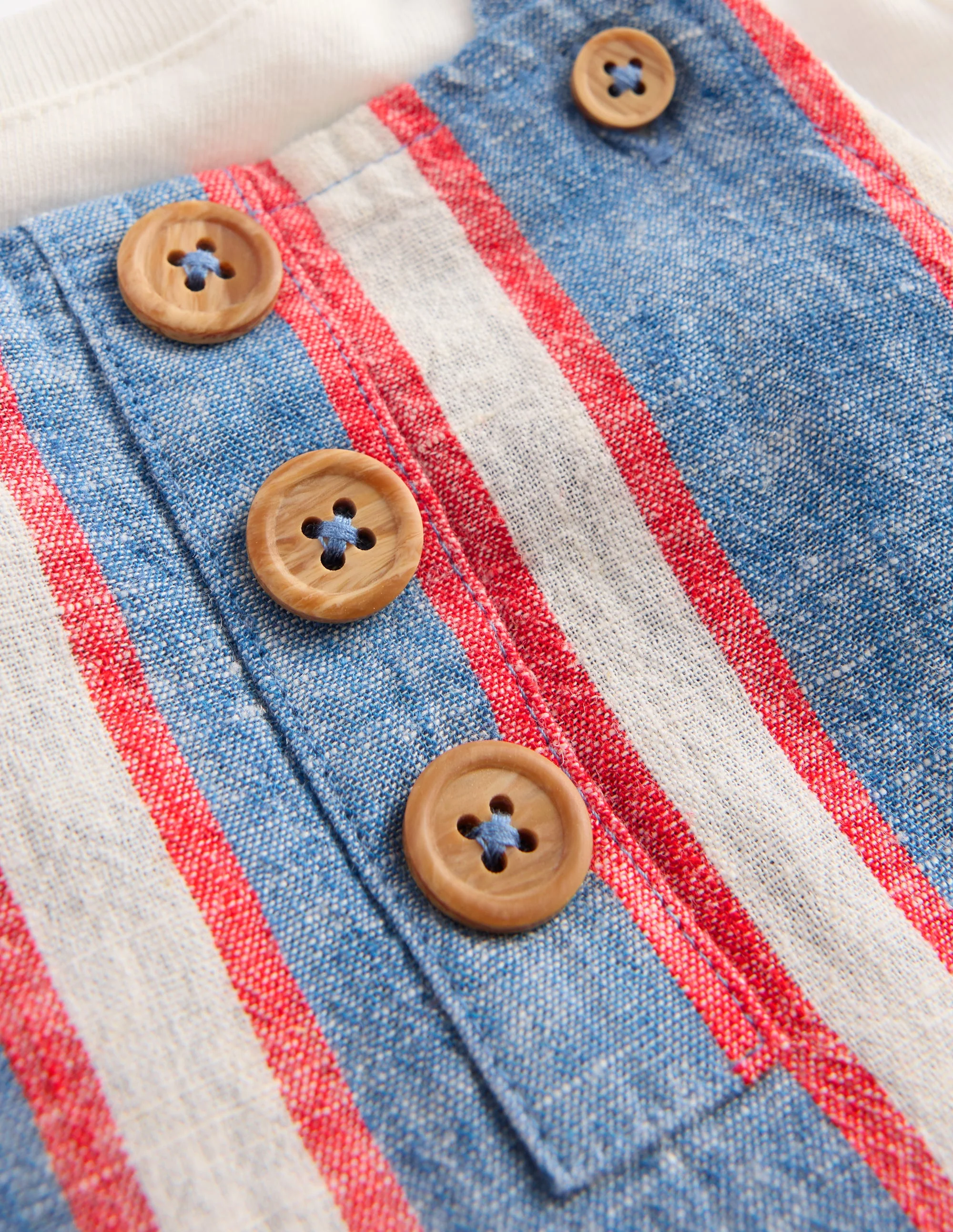 Short Woven Dungarees Set-Blue and Red Stripe - Image 3