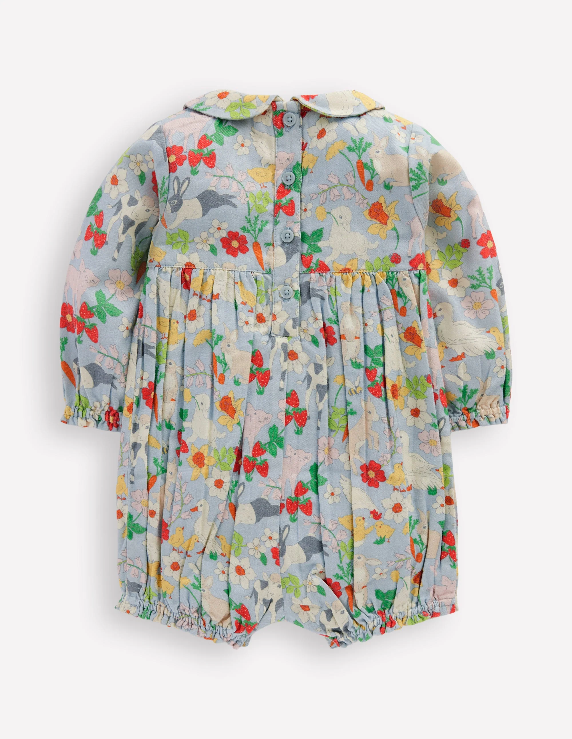 Smocked Romper-Blue Spring Meadow - Image 2