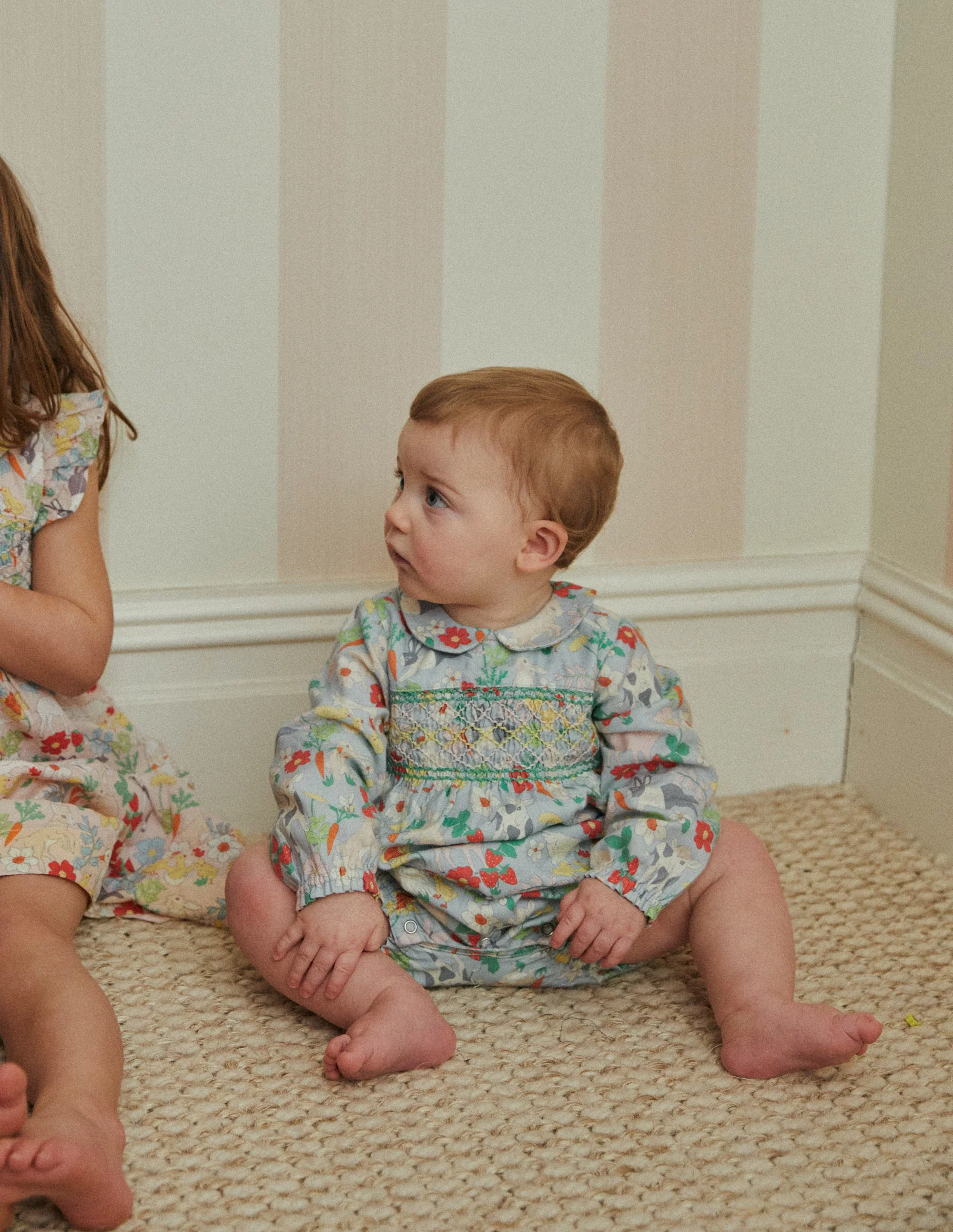 Smocked Romper-Blue Spring Meadow - Image 4