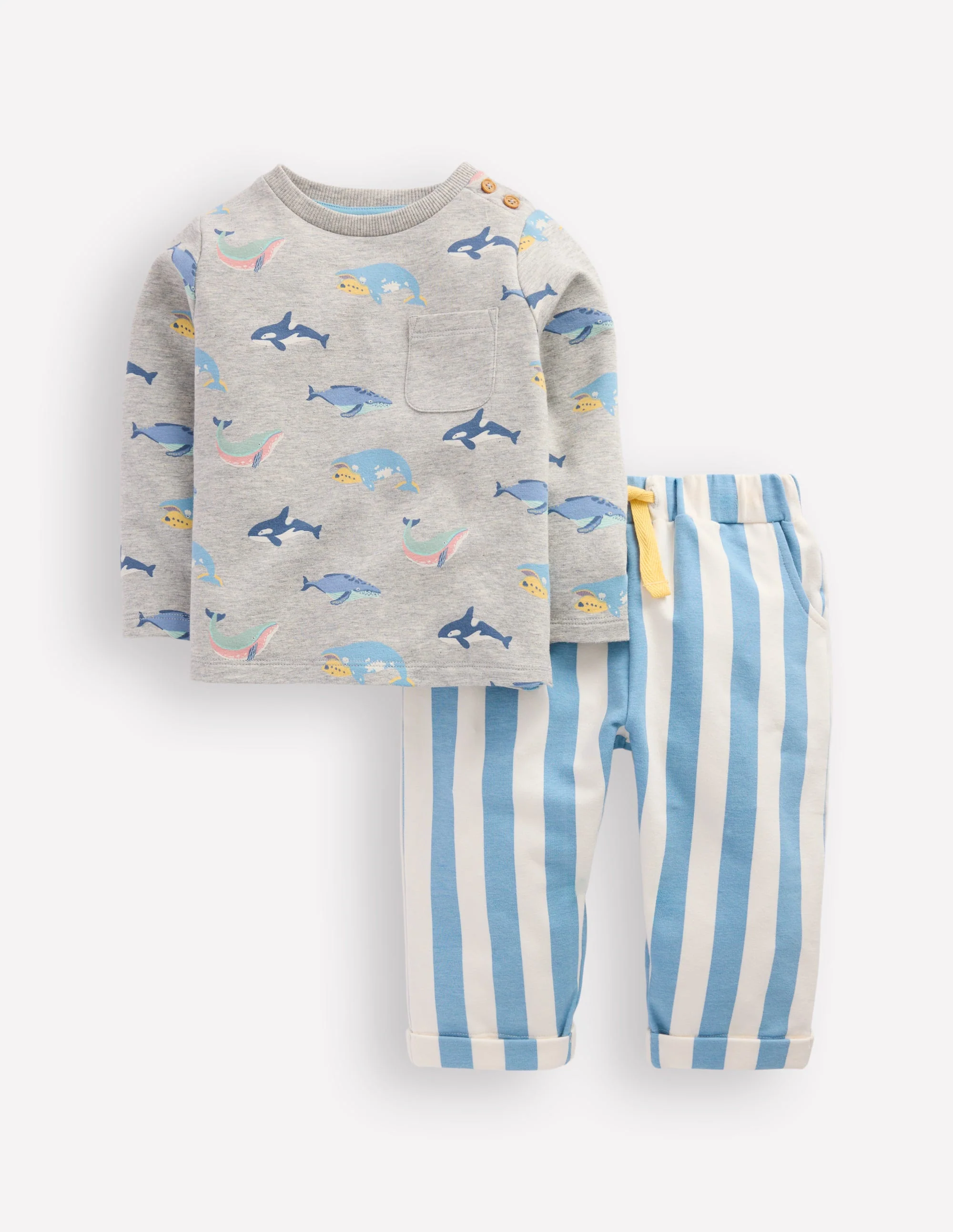 Striped Sweat Play Set-Blue Stripe Whales