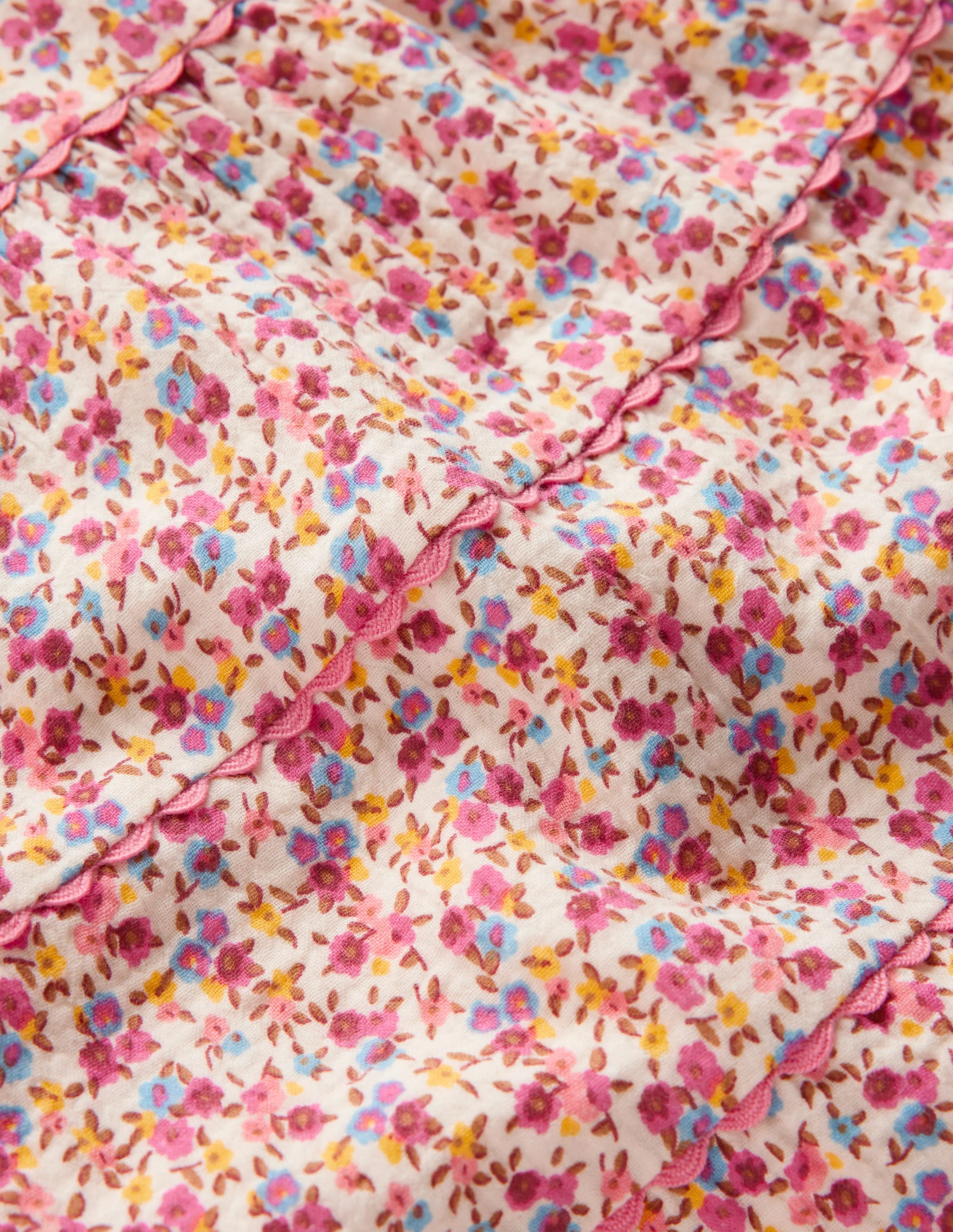 Tiered Ric Rac Dress-Neon Pink Ditsy Floral - Image 3