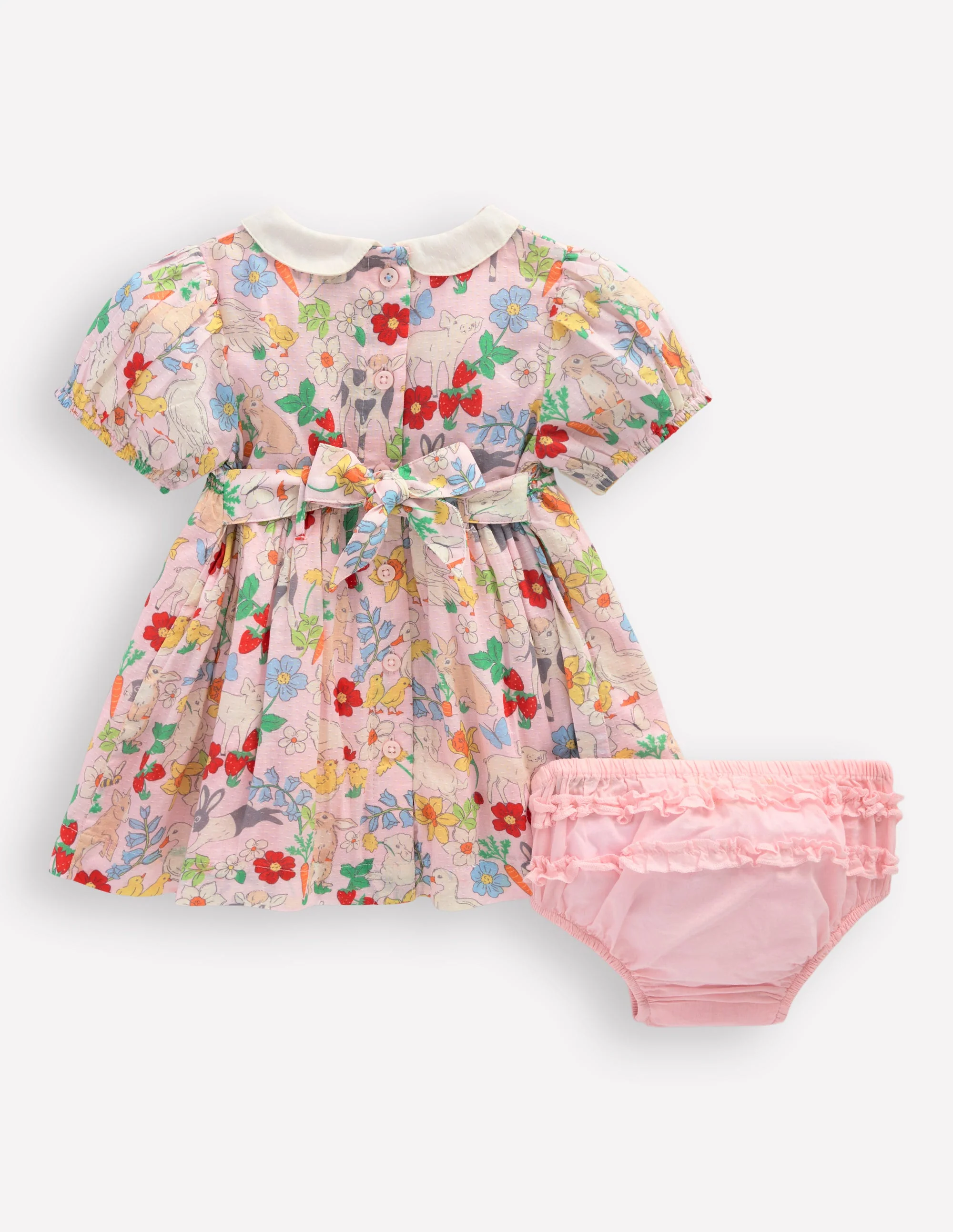 Traditional Smock Dress-French Pink Spring Meadow