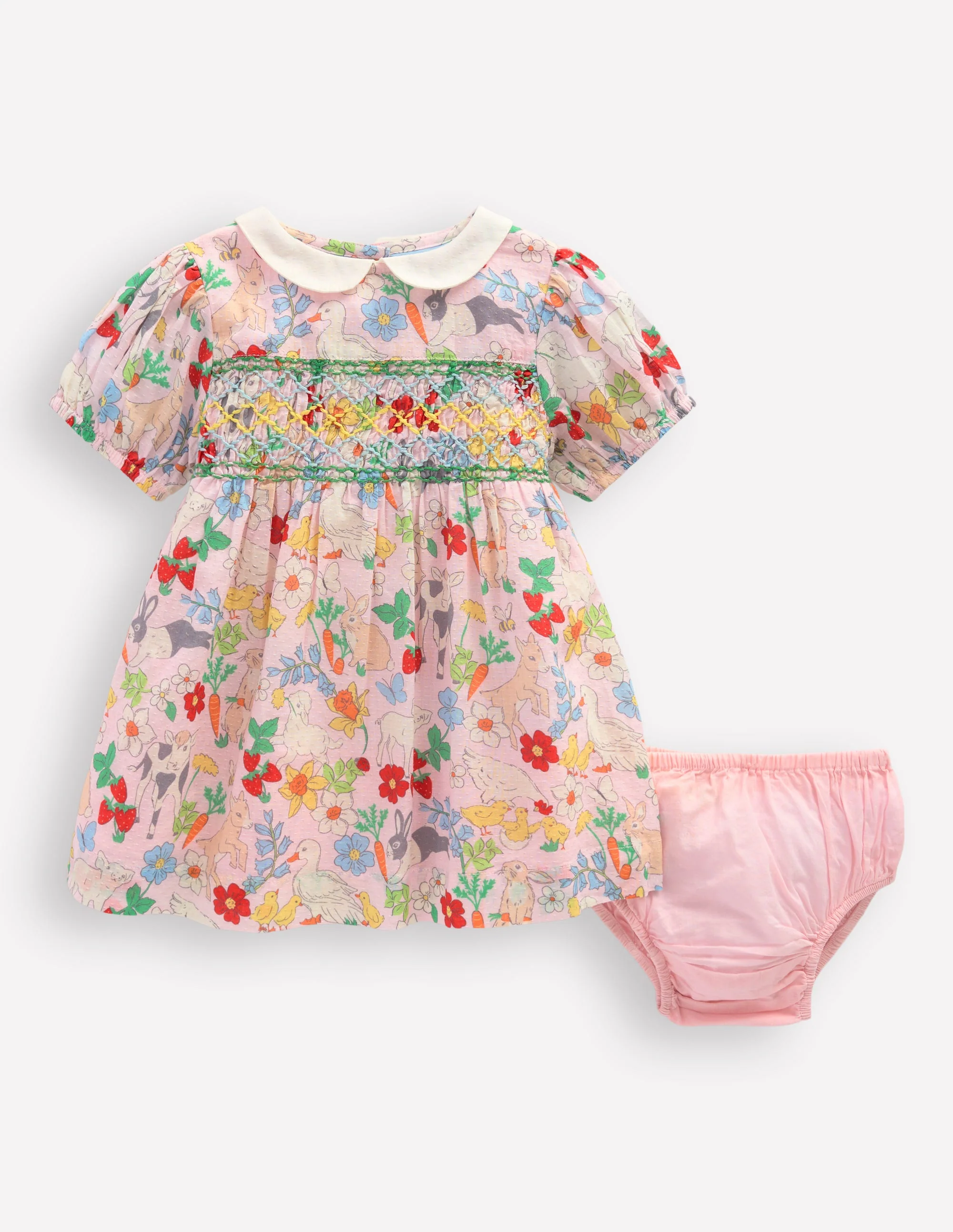 Traditional Smock Dress-French Pink Spring Meadow - Image 2