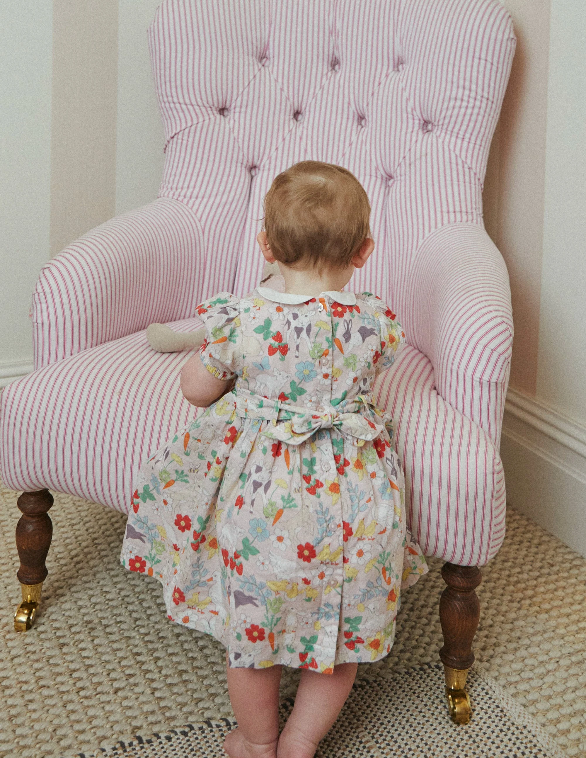 Traditional Smock Dress-French Pink Spring Meadow - Image 4