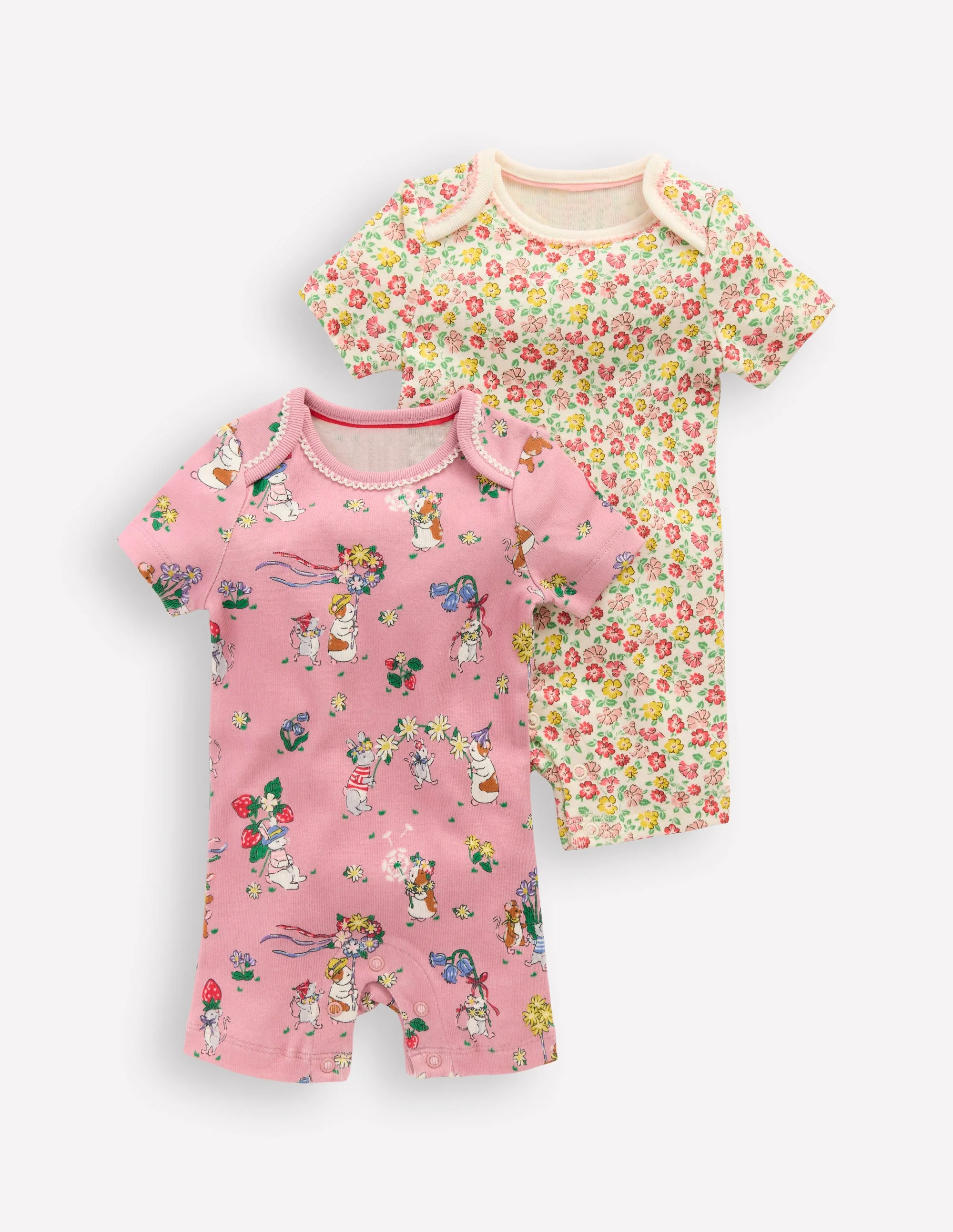 Twin Pack Short Rompers-Multi Summer Flowerbed - Image 4