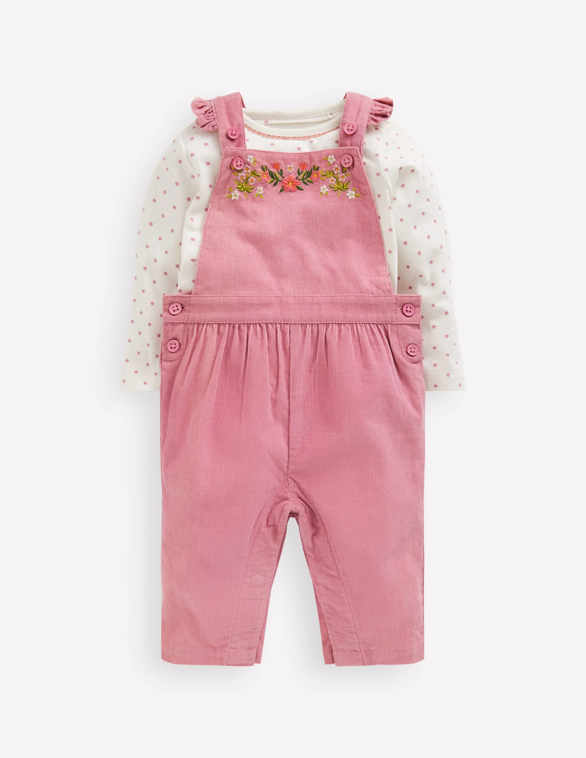 Woven Dungaree Set-Pink Haze Floral Embroidery