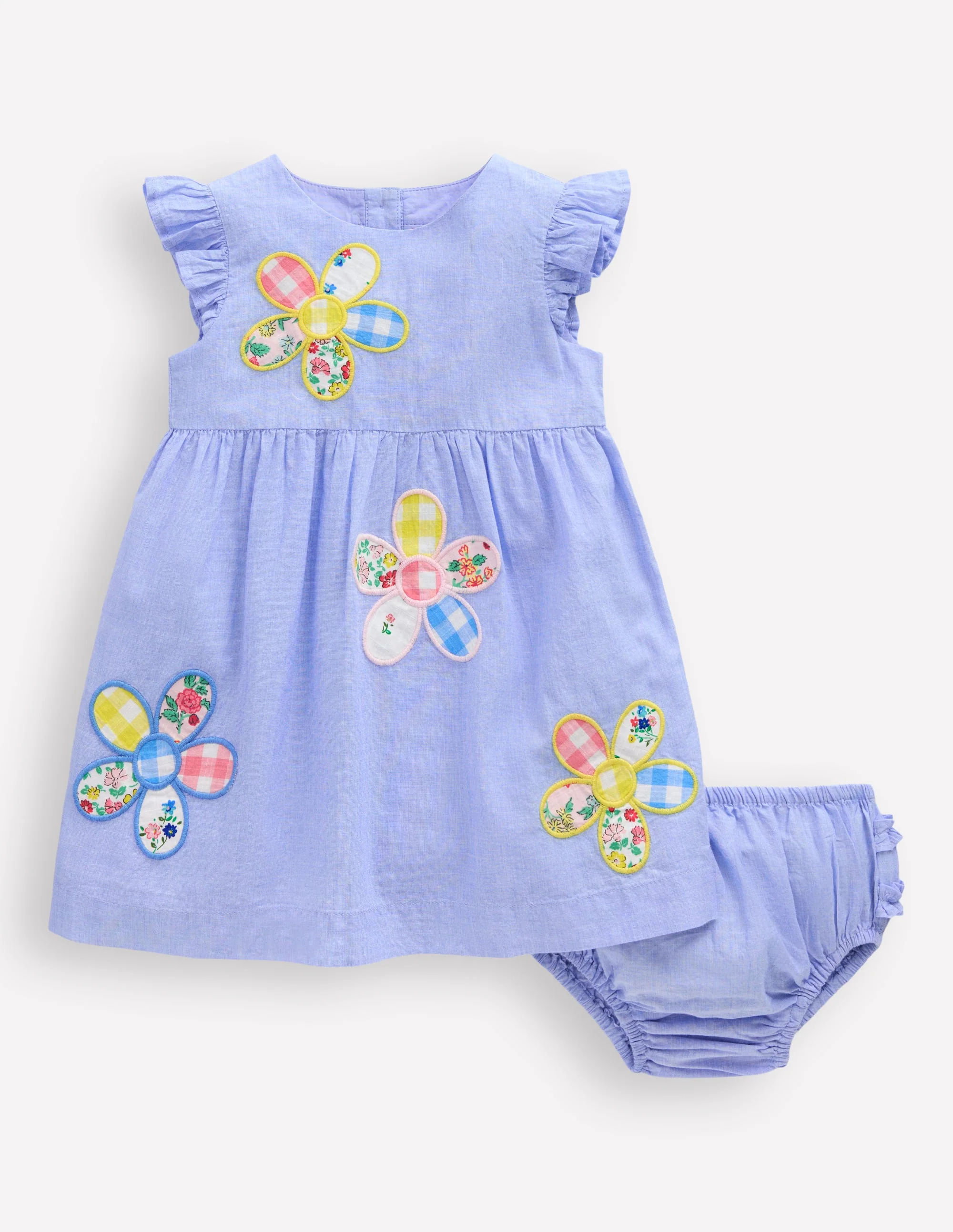 Woven Frill Dress-Blue Patchwork Flower - Image 4