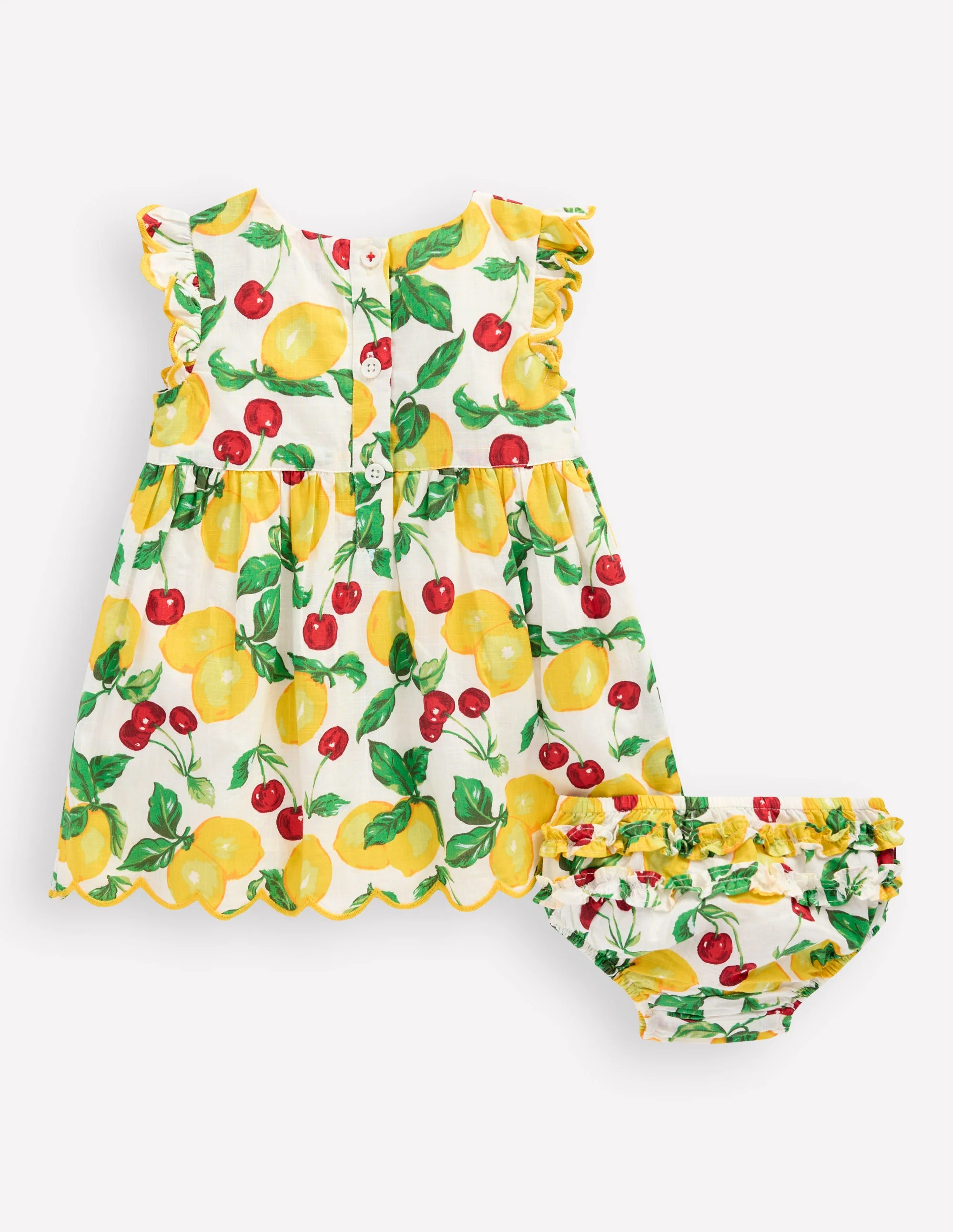 Woven Frill Dress-Soft Ivory Lemons and Cherries - Image 2