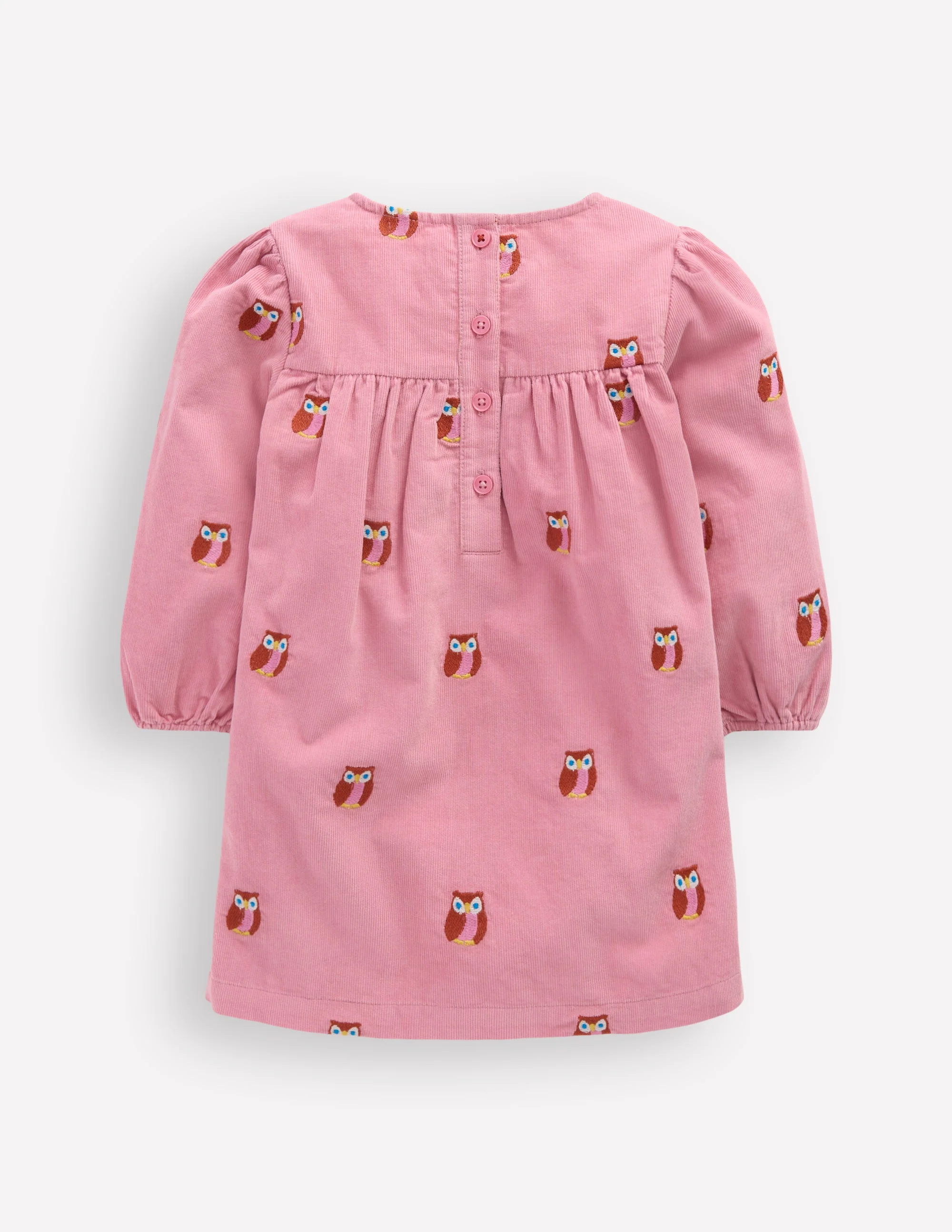 Yoke Detail Woven Dress-Pink Embroidered Owls - Image 2