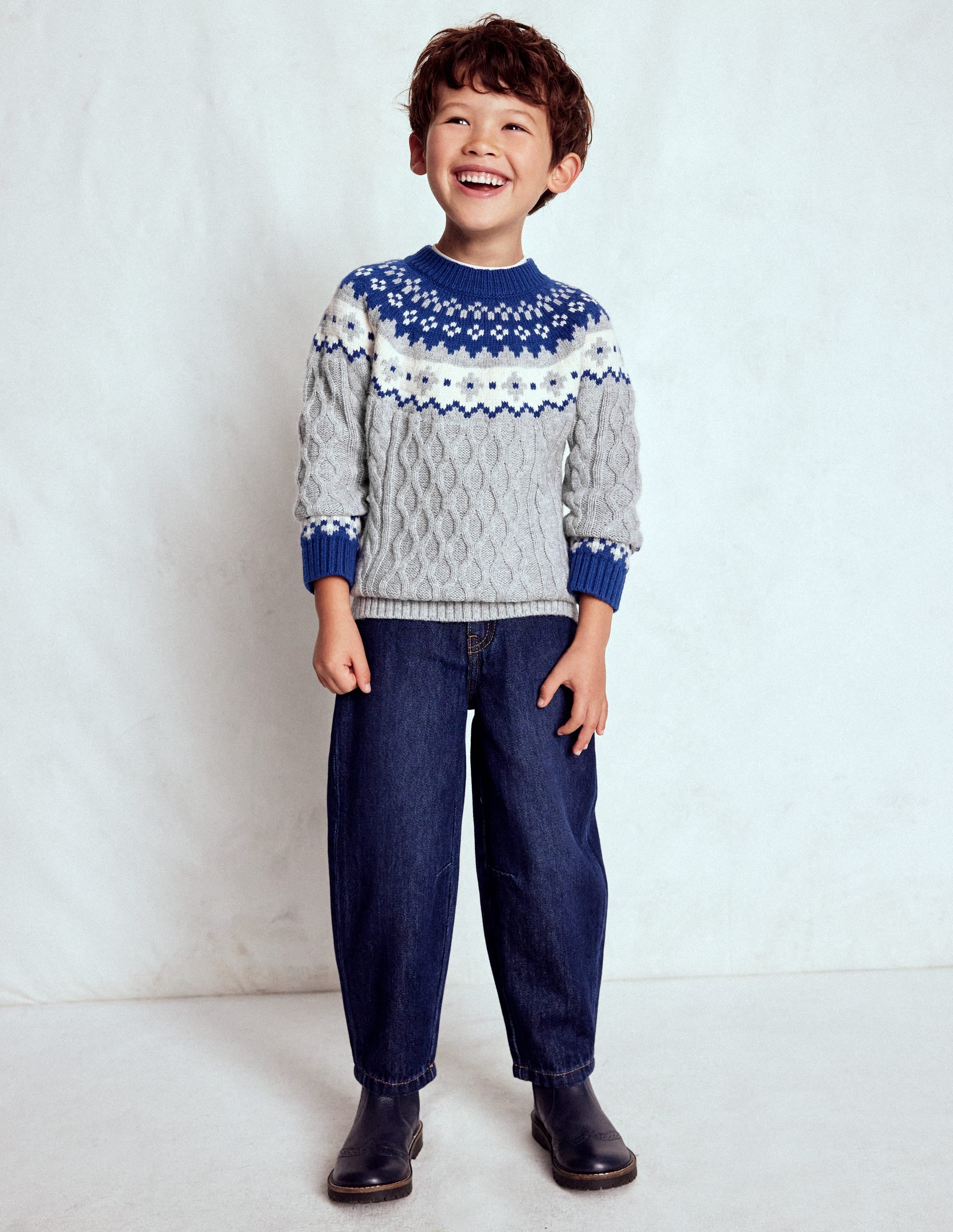 Cable Fair Isle Jumper-Grey Marl