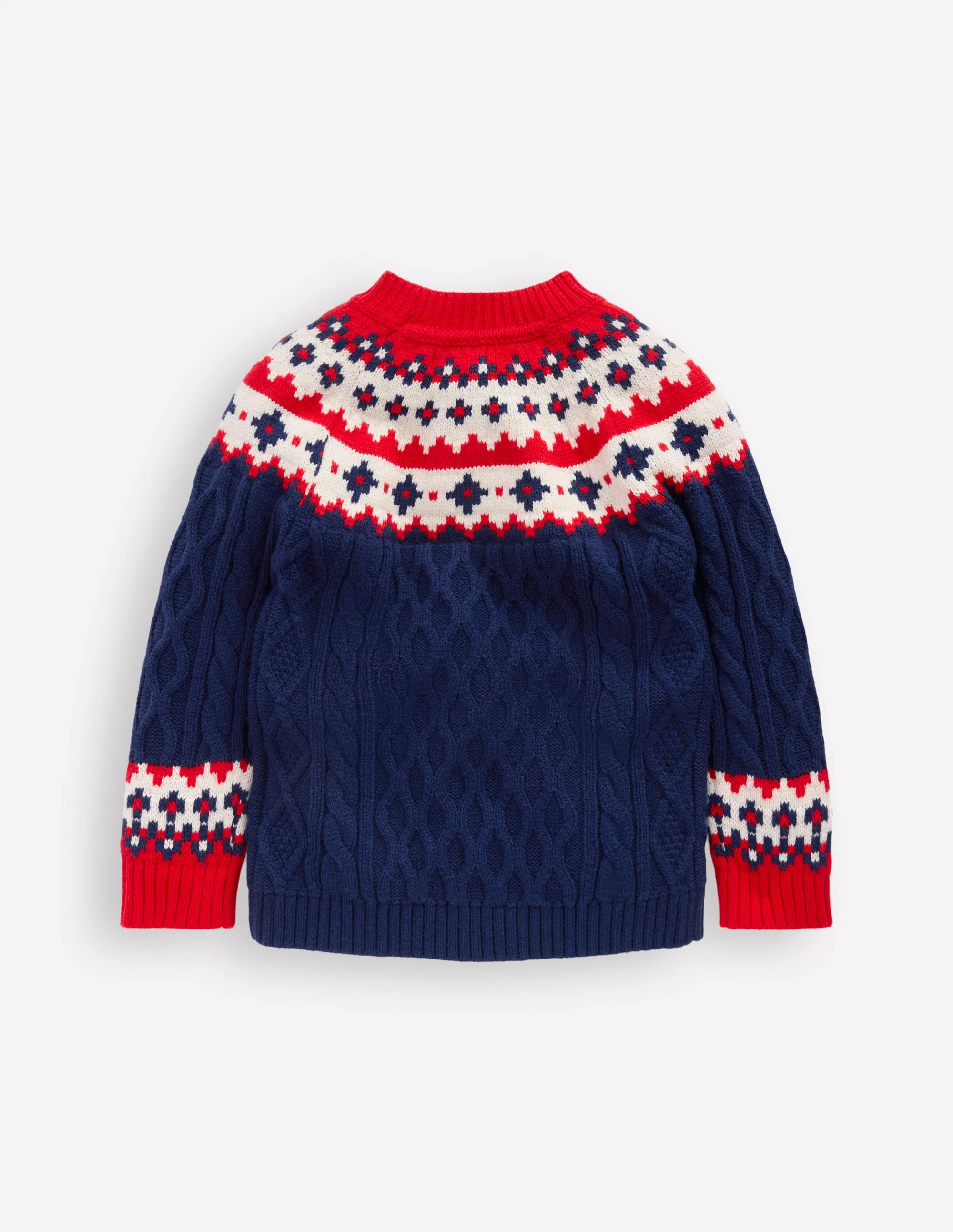 Cable Fair Isle Jumper-Medieval Blue - Image 2
