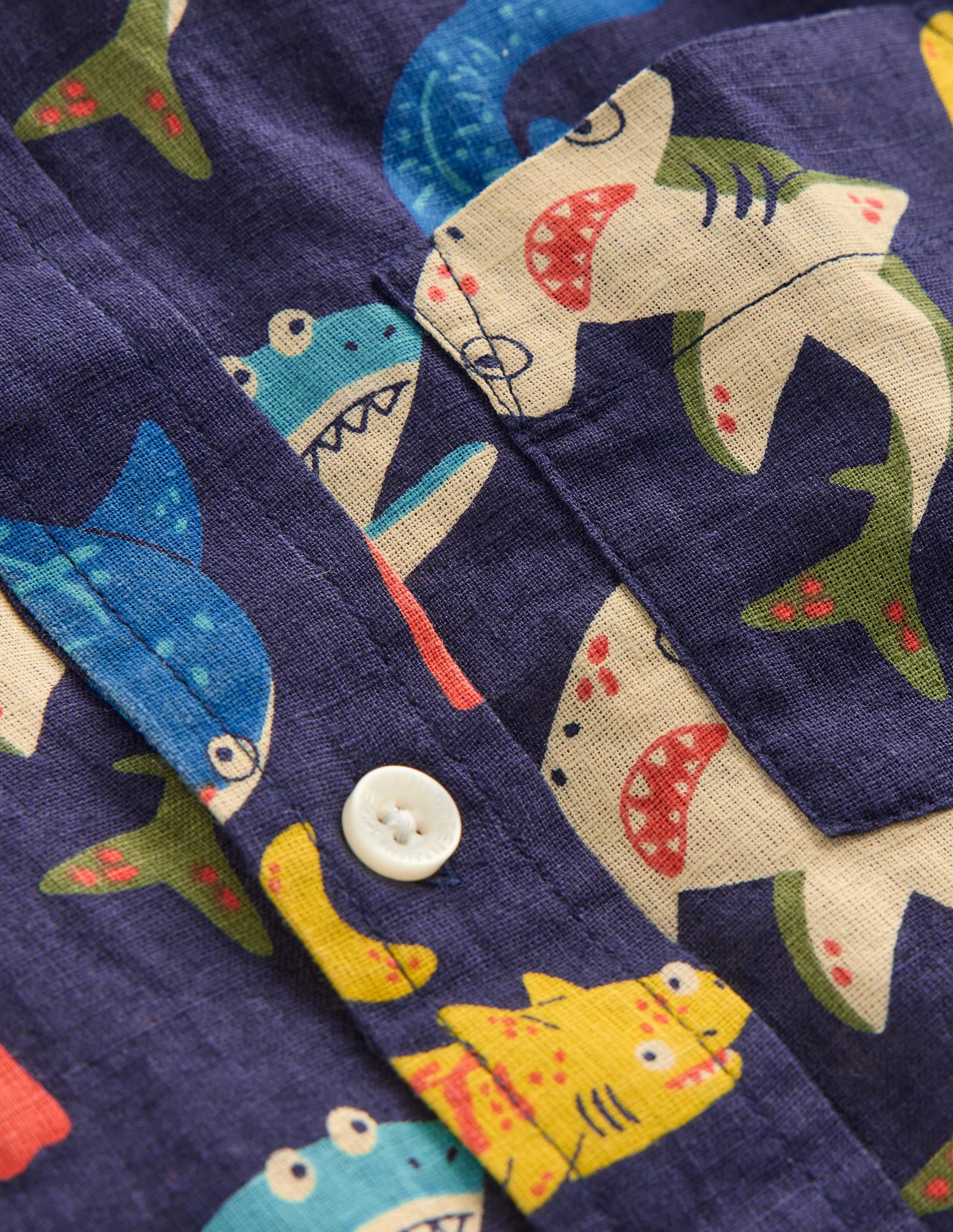 Cotton Linen Shirt-College Navy Multi Sharks - Image 3